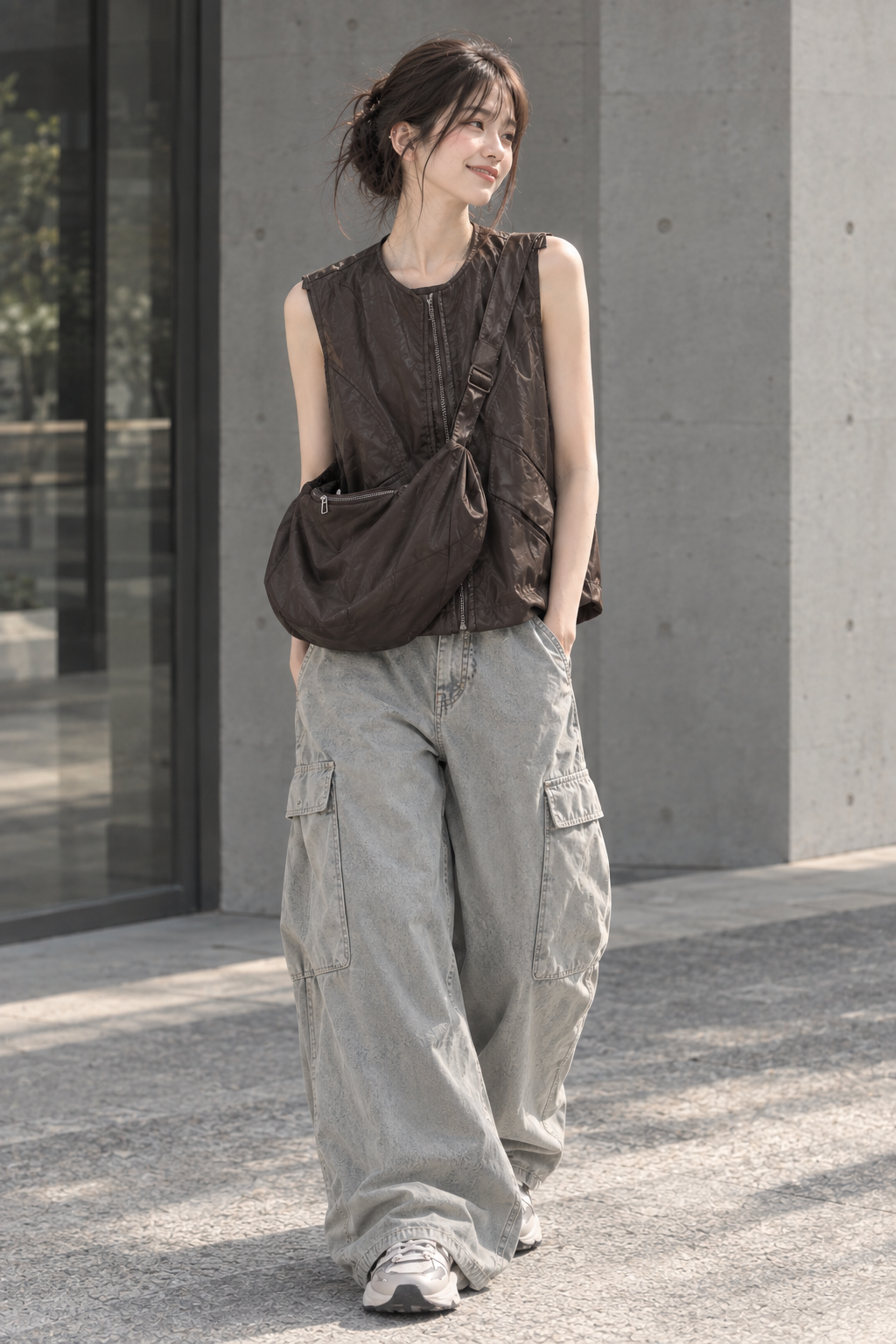 MODO Utility Sling Vest|韓系.簡約高級感皮質背心+包包 兩件套1
