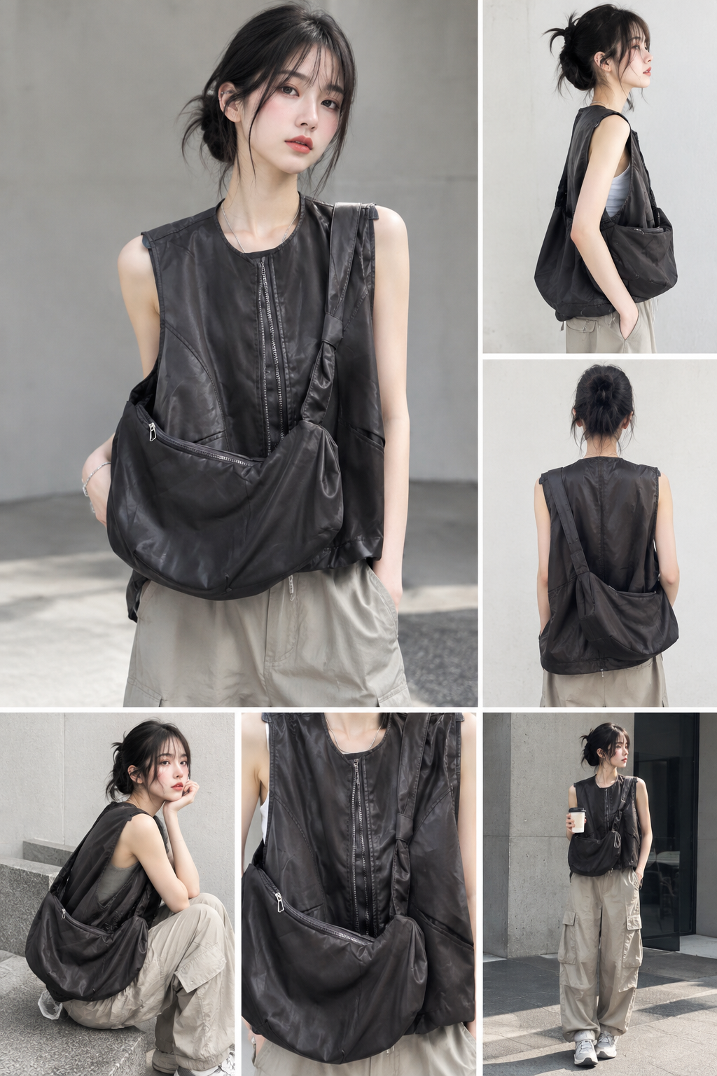 MODO Utility Sling Vest|韓系.簡約高級感皮質背心+包包 兩件套4