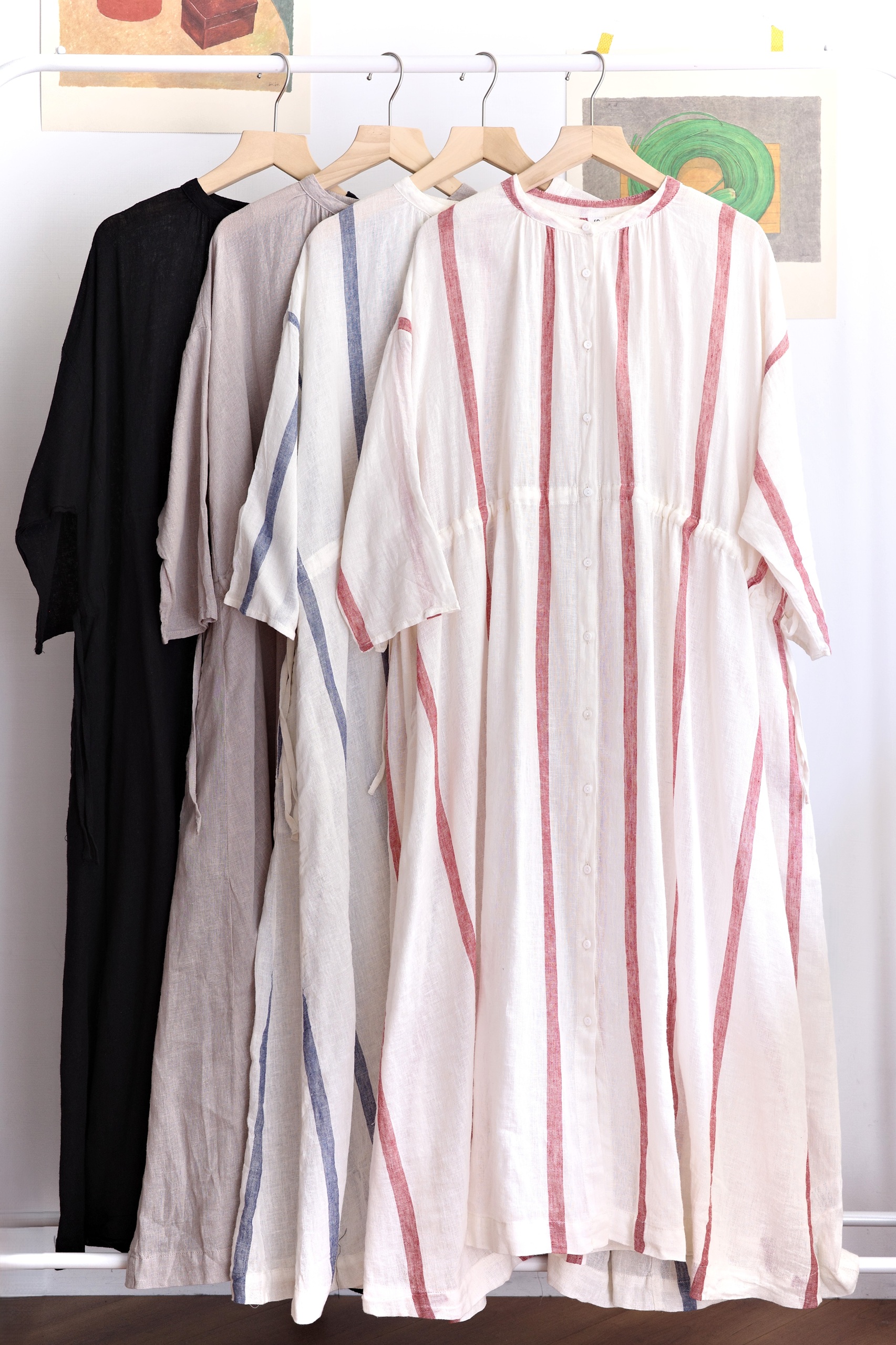 𓏭腰抽繩繫帶修身拼接開襟罩衫洋裝