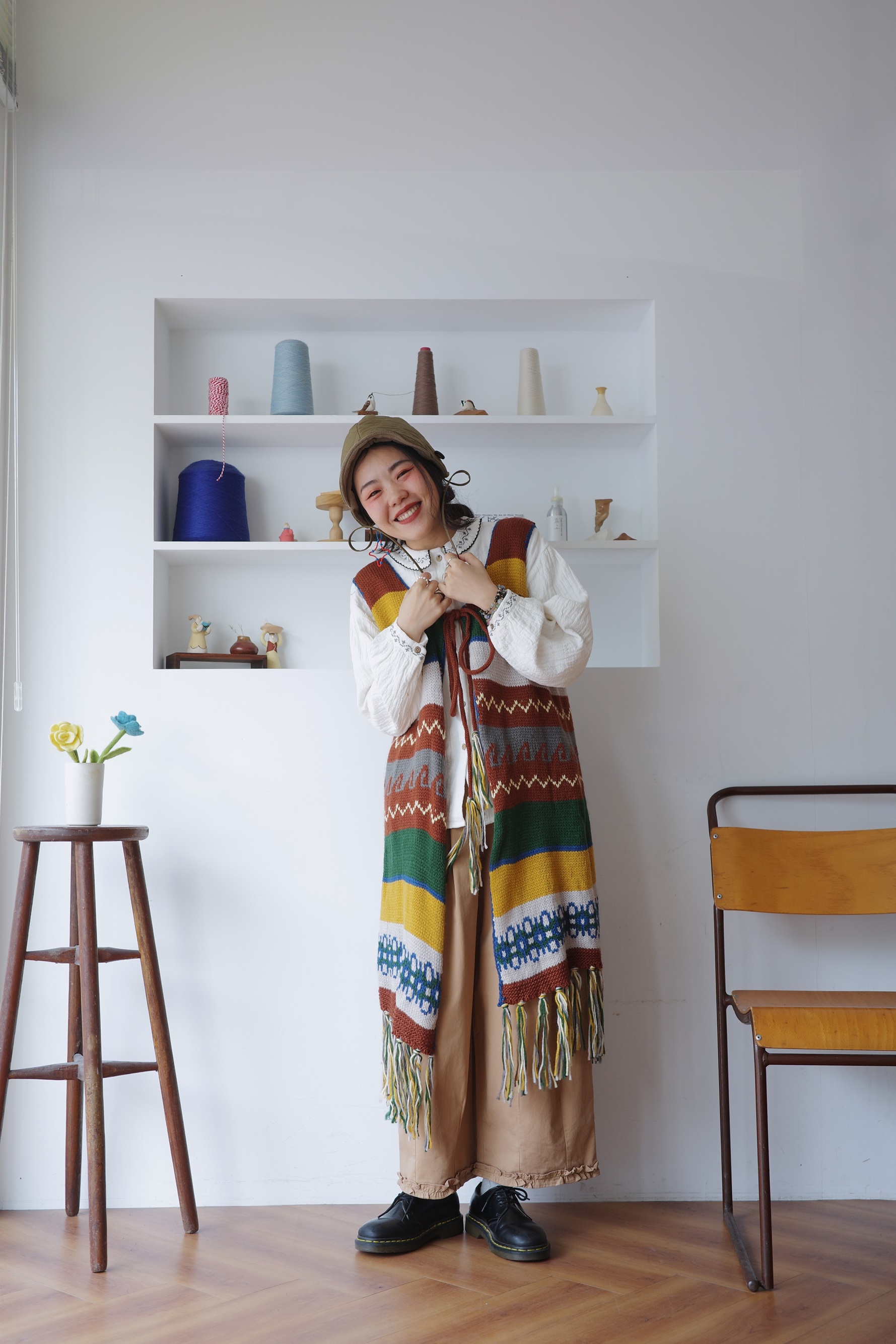 𓏭彩色織紋流蘇針織背心