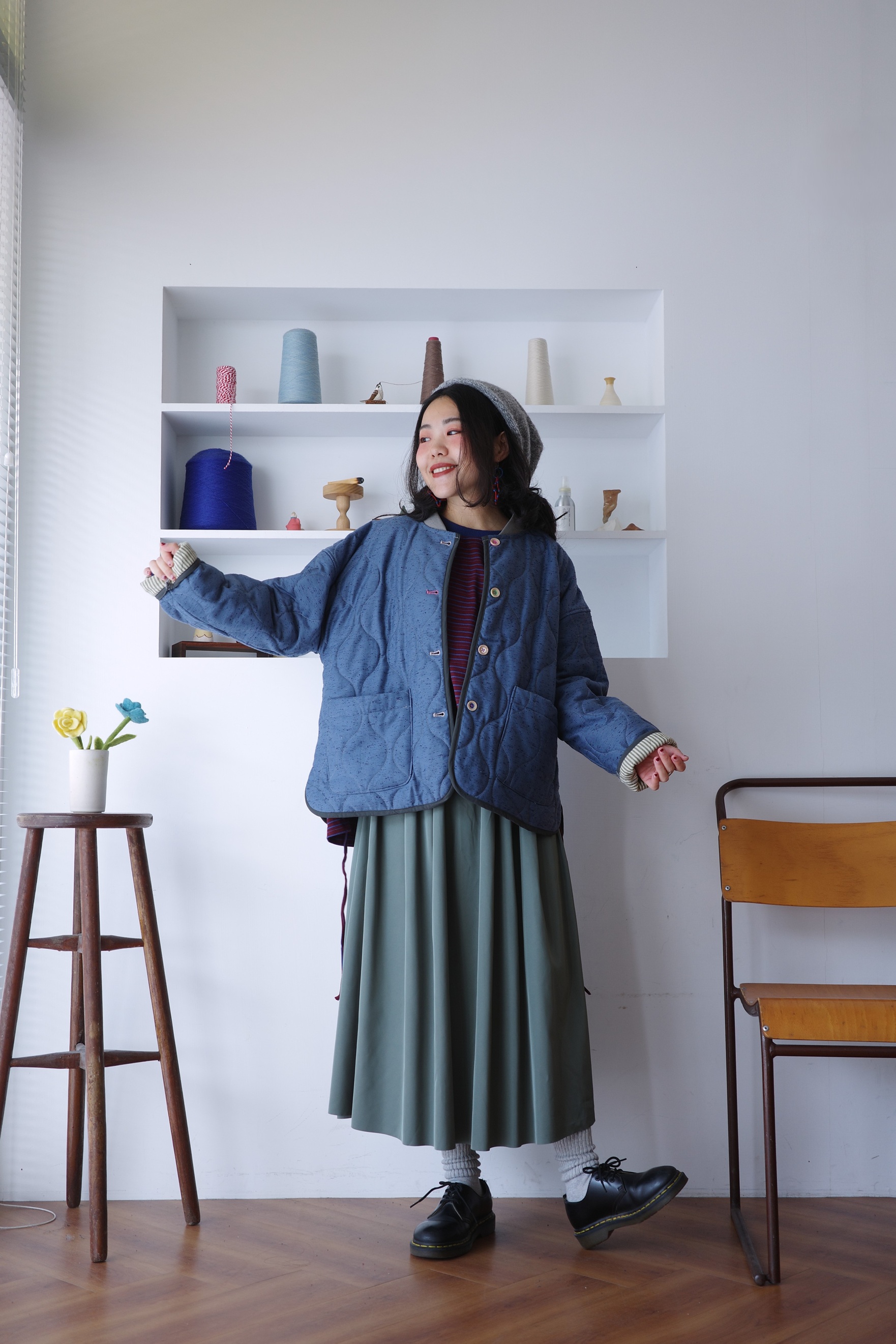 𓏭棒球領絎縫鋪棉外套