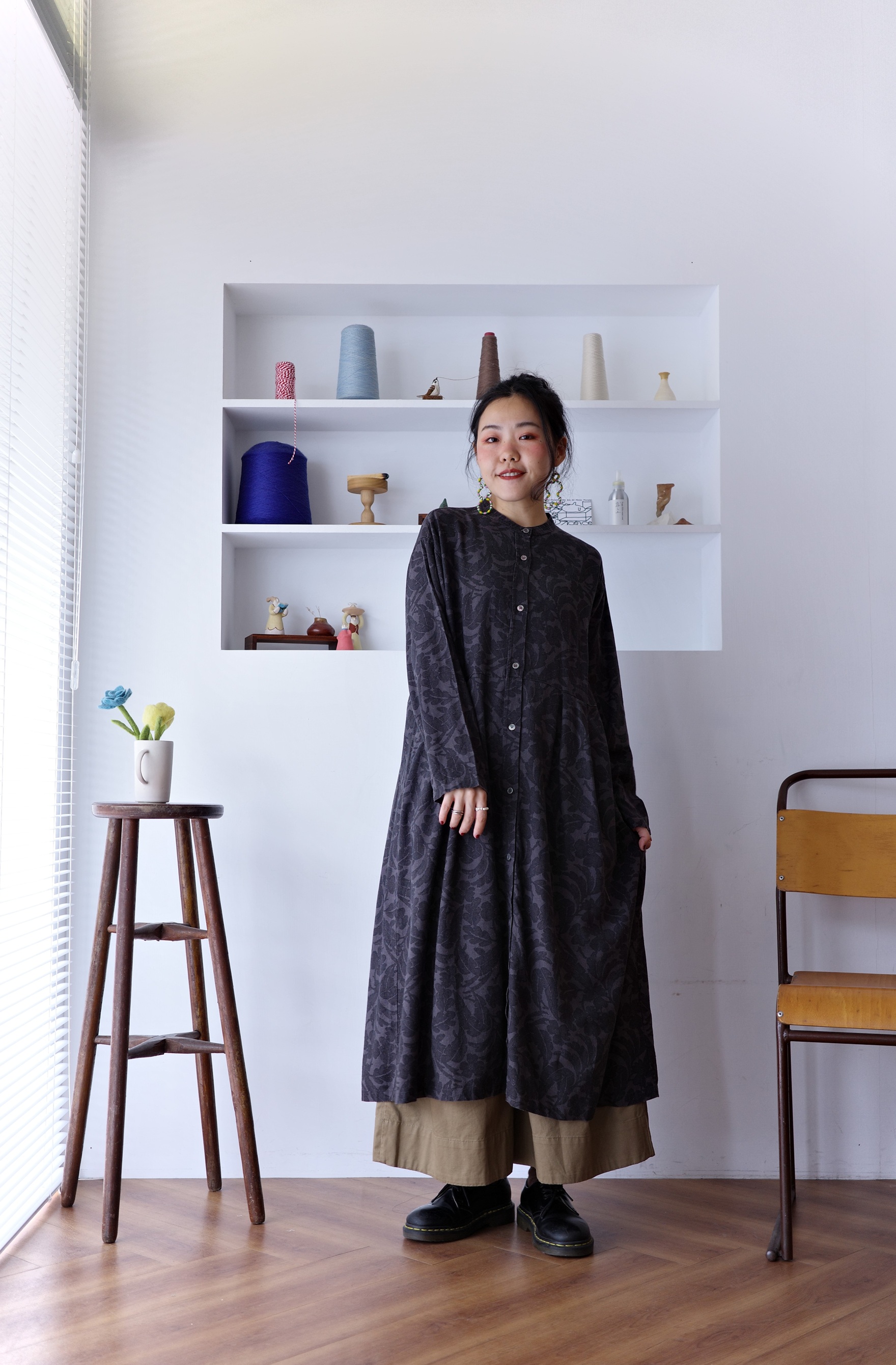 𓏭腰際打褶花草印花洋裝