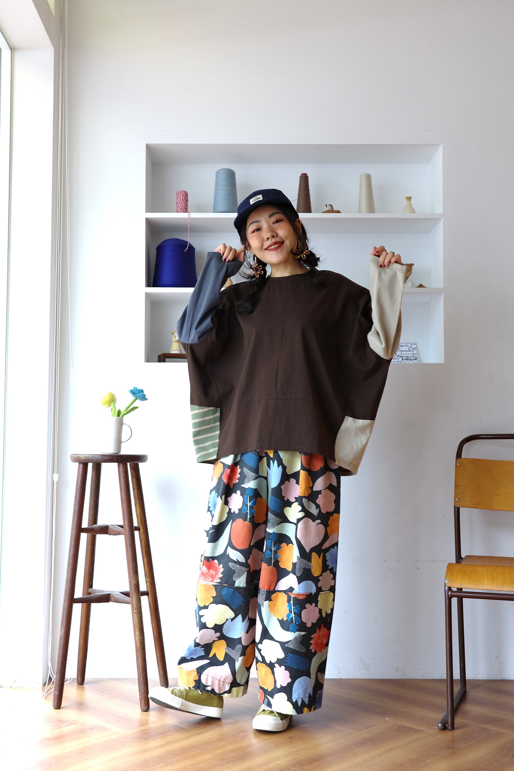 𓏭花花樹葉塗鴉印花修身繭形褲