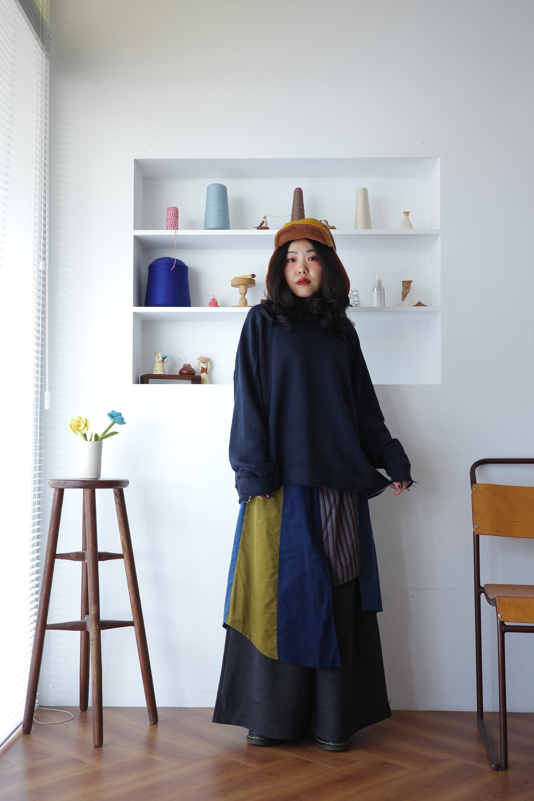 𓏭雙層捲邊領口拼接大學Ｔ