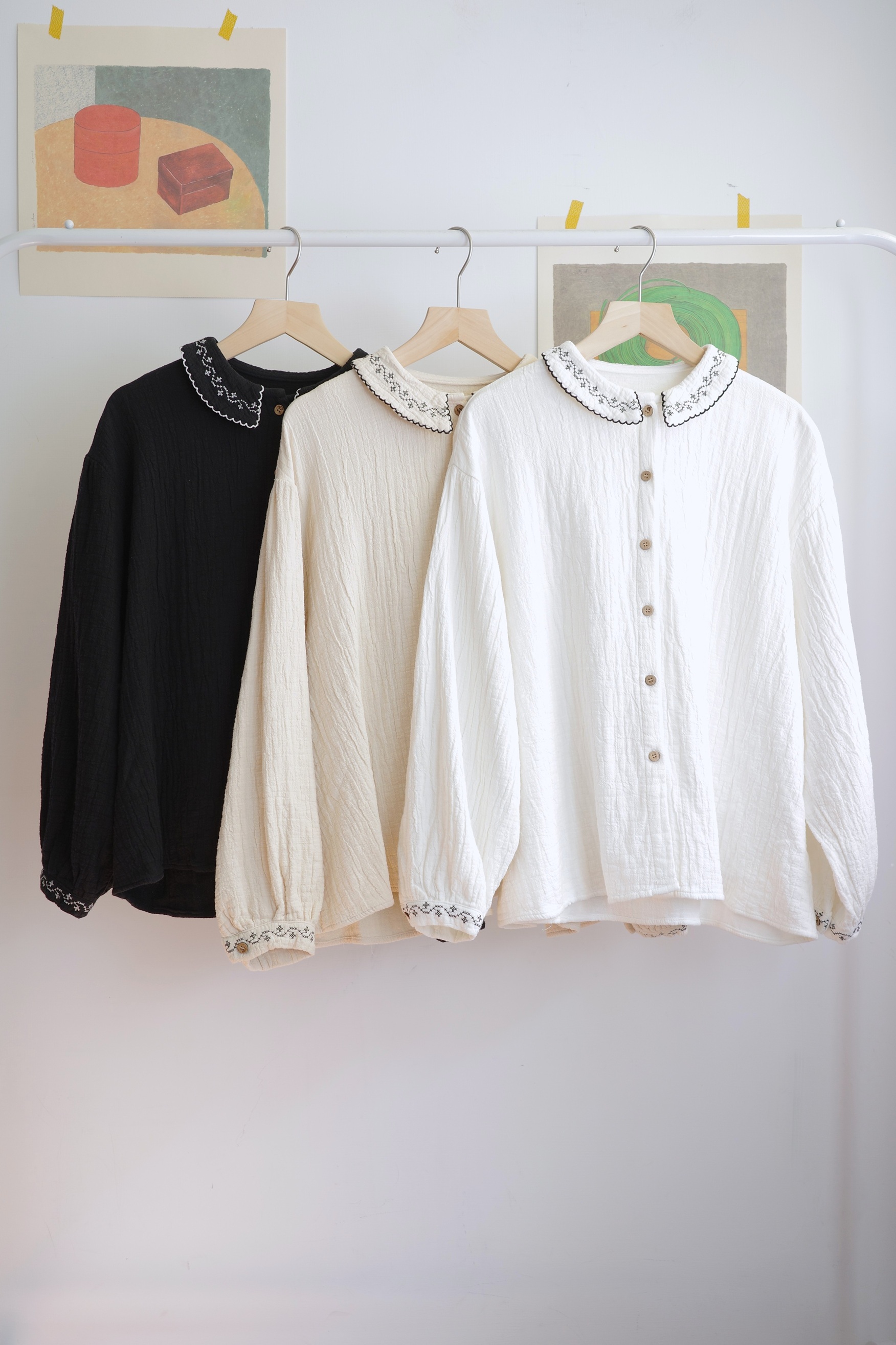 𓏭十字刺繡小圓領襯衫