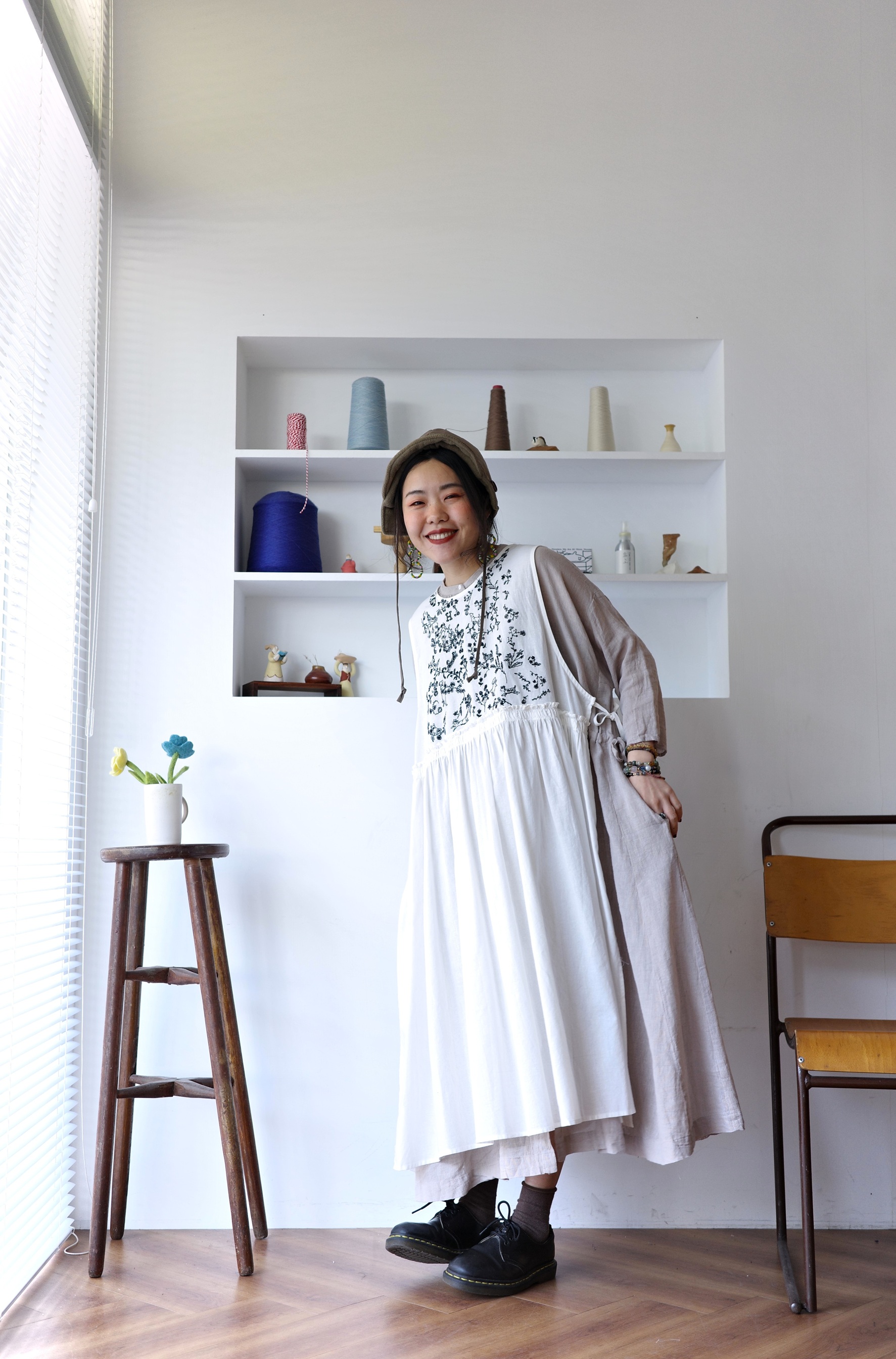 𓏭小動物樹林刺繡側繫帶圍裙洋裝