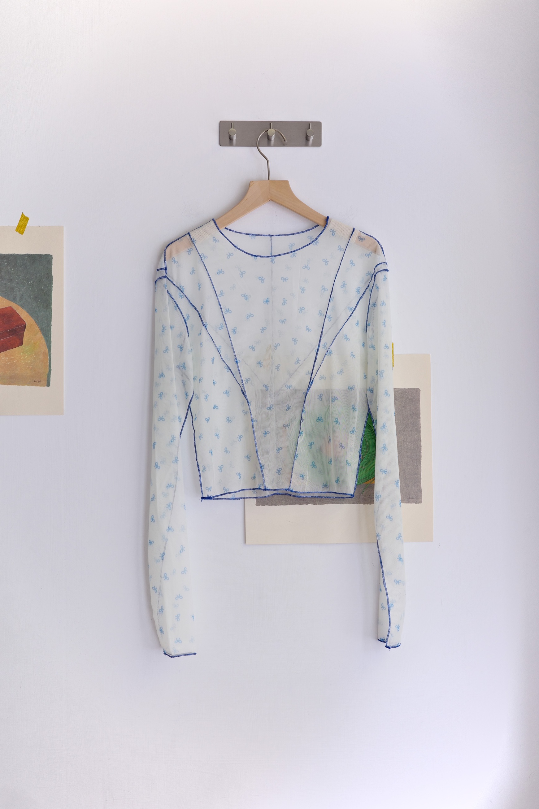 𓏭車線蝴蝶結透紗上衣