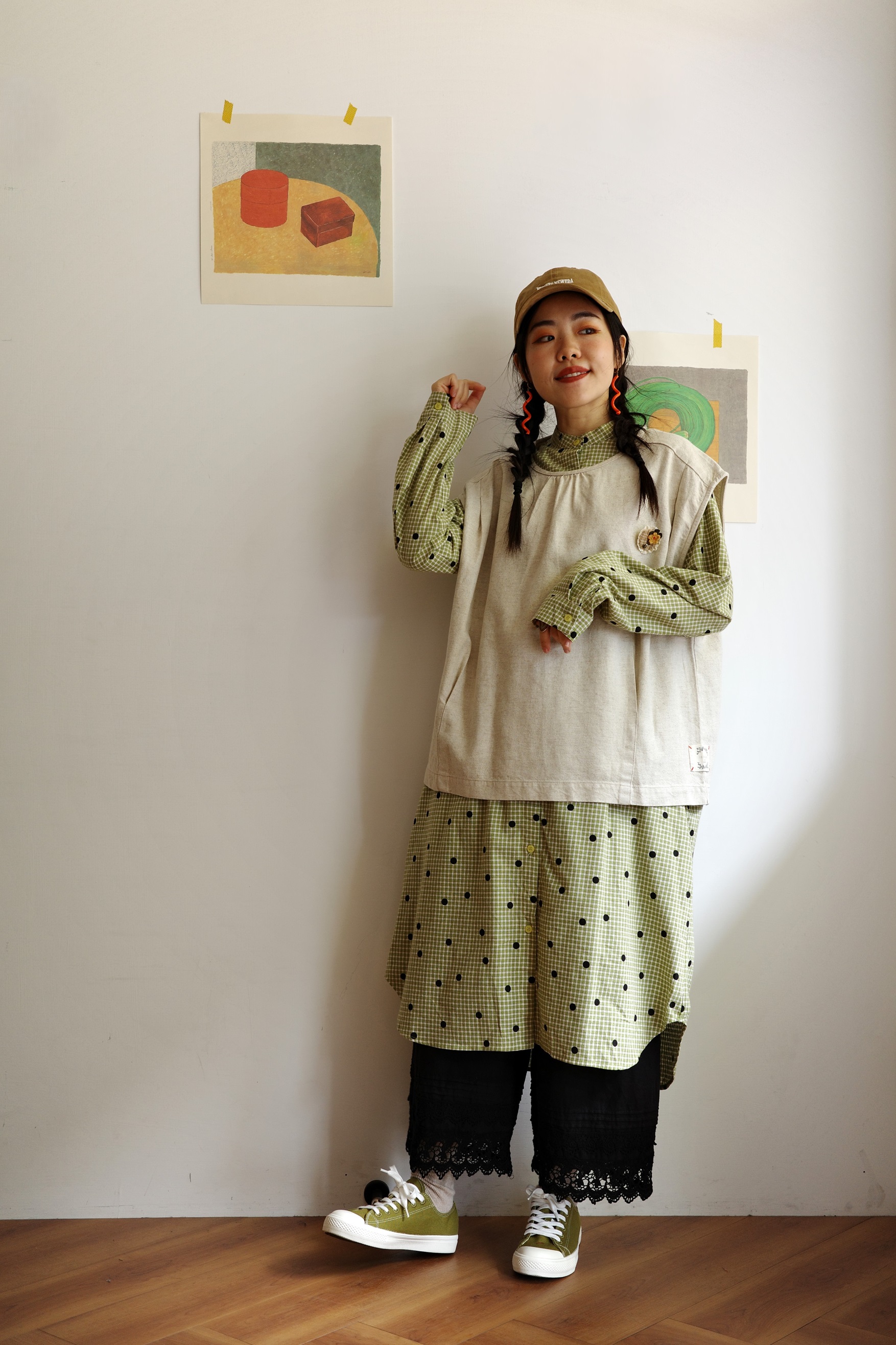 小花別針壓褶套頭鬆身背心