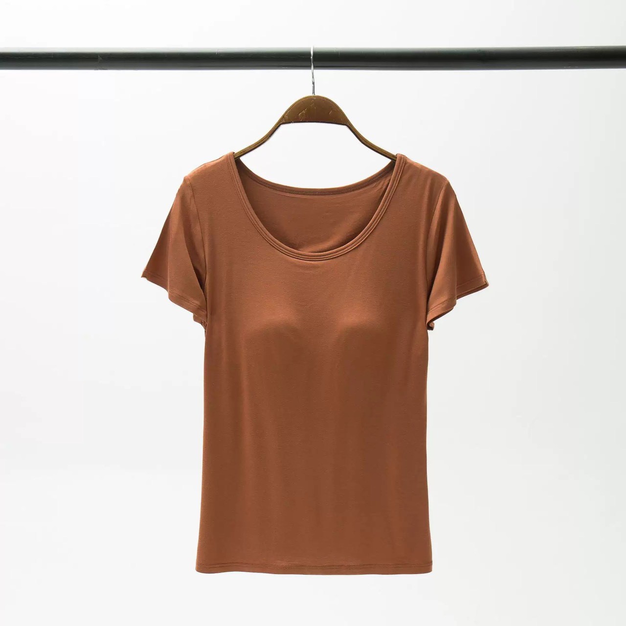 『懶人必穿★免穿內衣TEE』莫蘭迪色舒適清涼莫代爾五指集中型Bra短袖T恤M-3XL3
