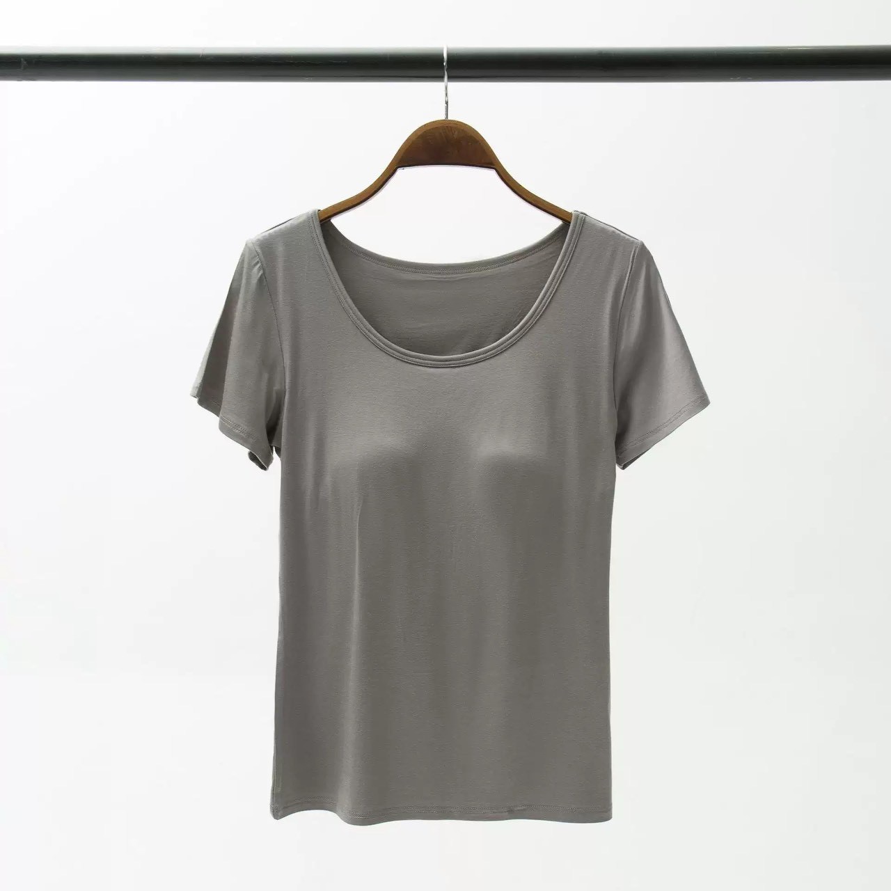 『懶人必穿★免穿內衣TEE』莫蘭迪色舒適清涼莫代爾五指集中型Bra短袖T恤M-3XL10