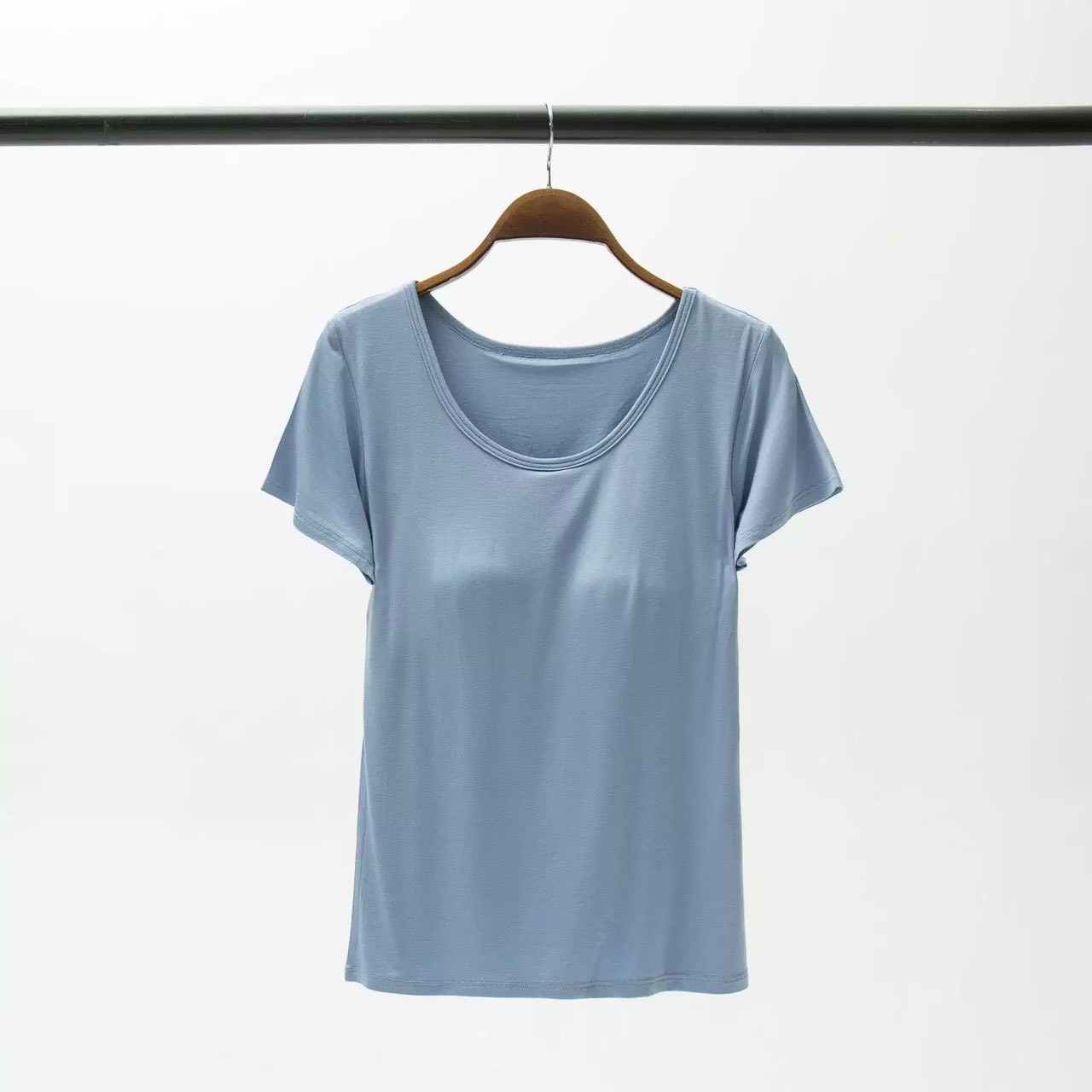 『懶人必穿★免穿內衣TEE』莫蘭迪色舒適清涼莫代爾五指集中型Bra短袖T恤M-3XL7