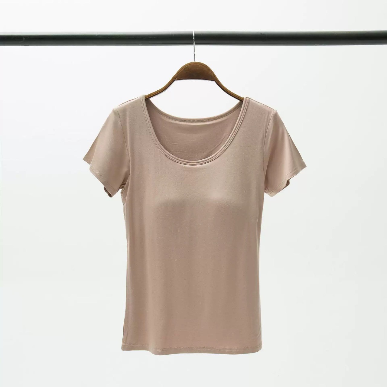 『懶人必穿★免穿內衣TEE』莫蘭迪色舒適清涼莫代爾五指集中型Bra短袖T恤M-3XL4