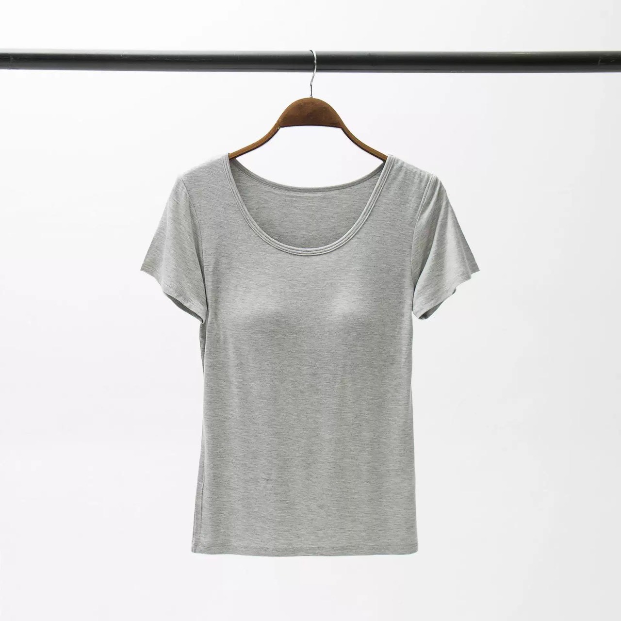 『懶人必穿★免穿內衣TEE』莫蘭迪色舒適清涼莫代爾五指集中型Bra短袖T恤M-3XL11