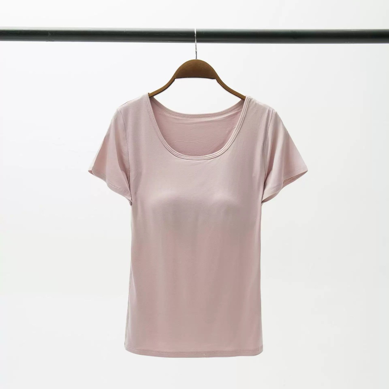 『懶人必穿★免穿內衣TEE』莫蘭迪色舒適清涼莫代爾五指集中型Bra短袖T恤M-3XL5