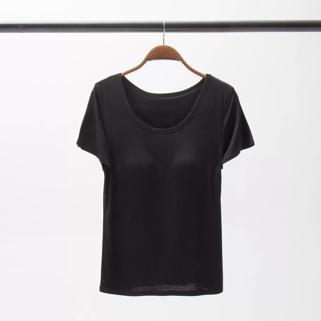 『懶人必穿★免穿內衣TEE』莫蘭迪色舒適清涼莫代爾五指集中型Bra短袖T恤M-3XL9