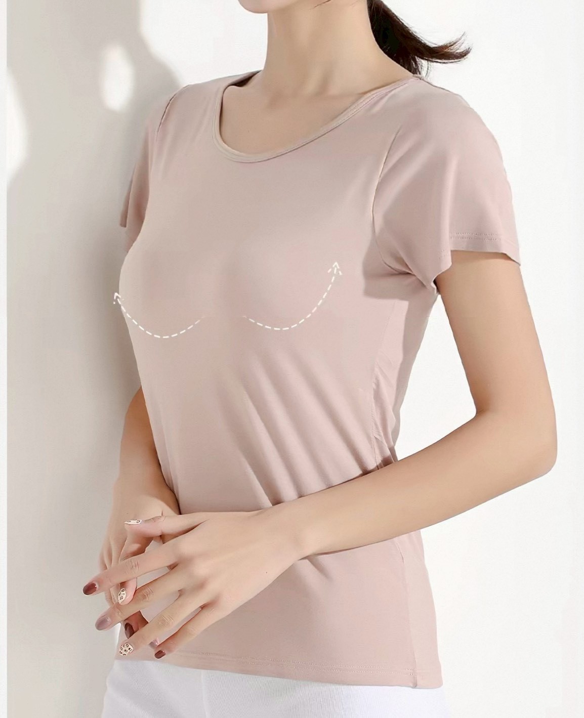 『懶人必穿★免穿內衣TEE』莫蘭迪色舒適清涼莫代爾五指集中型Bra短袖T恤M-3XL1