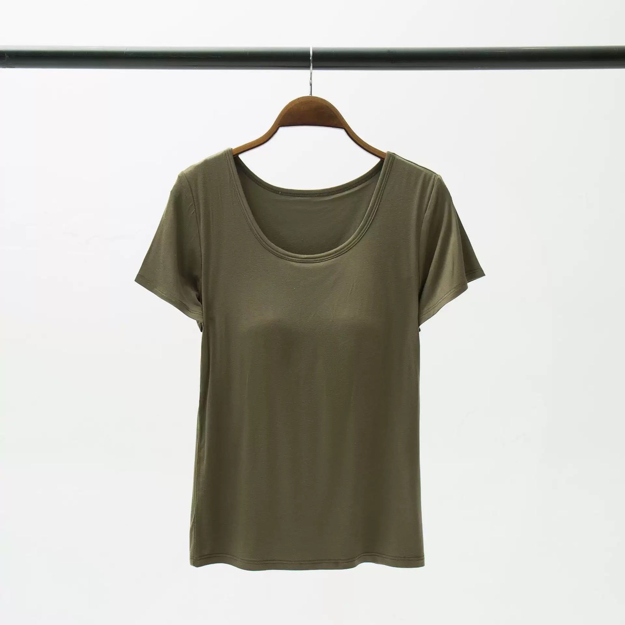 『懶人必穿★免穿內衣TEE』莫蘭迪色舒適清涼莫代爾五指集中型Bra短袖T恤M-3XL6