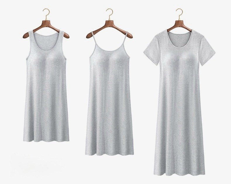 【帶胸墊】極舒服莫代爾居家服睡衣連身裙(吊帶/背心/短袖)18