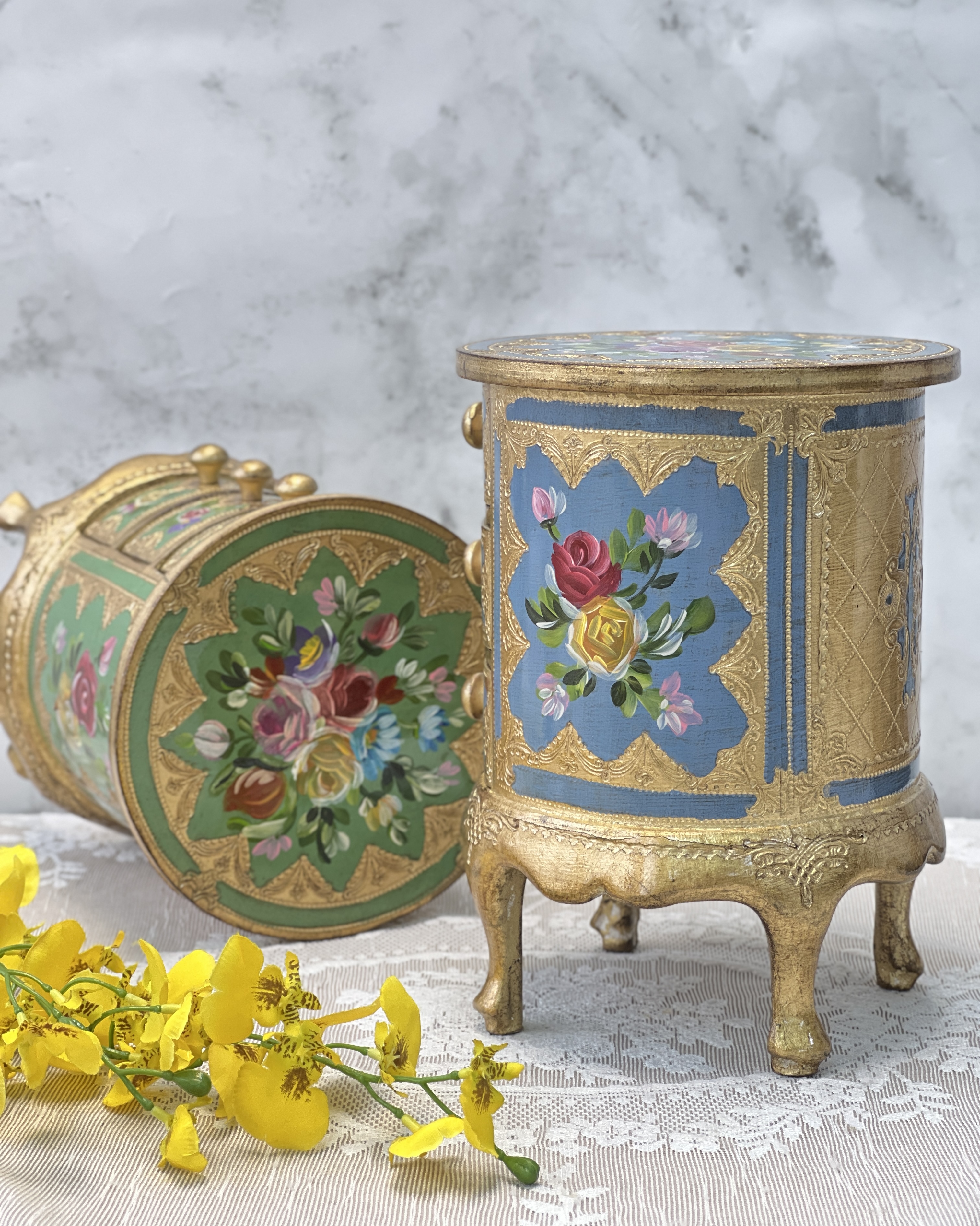 義大利佛羅倫斯手繪圓形/高腳三層珠寶盒3