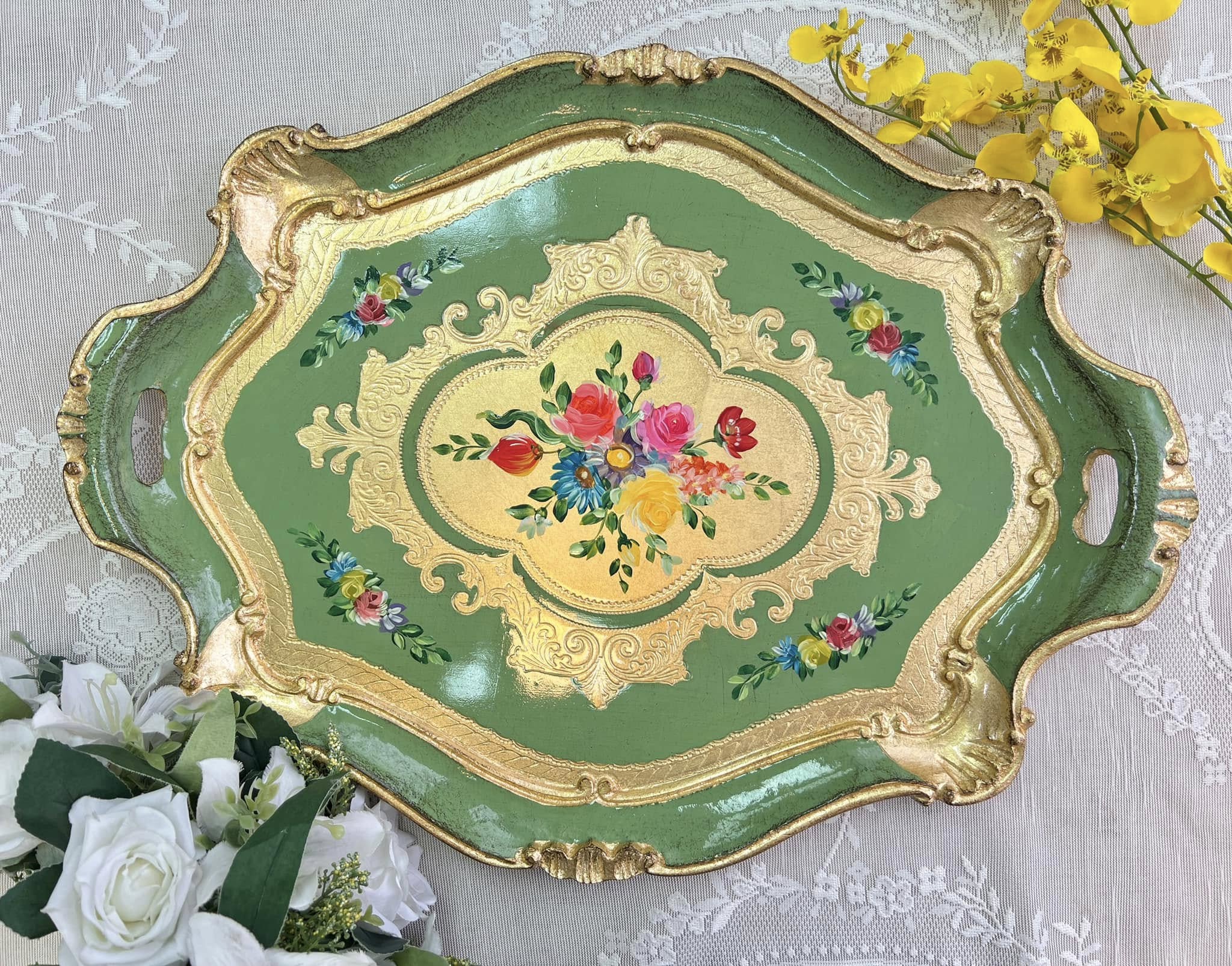 義大利佛羅倫斯手工六角叢花拖盤3