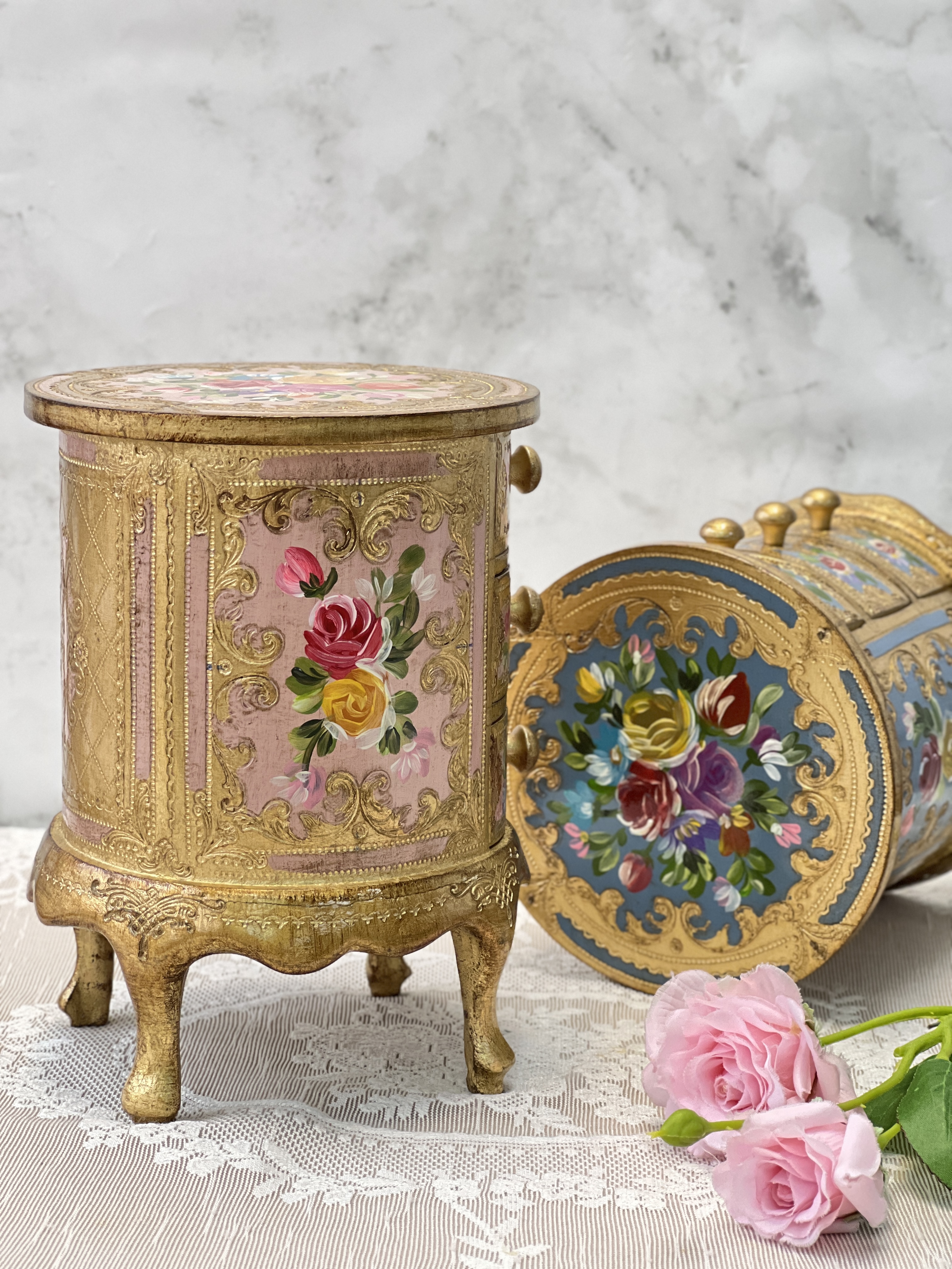 義大利佛羅倫斯手繪圓形/高腳三層珠寶盒4