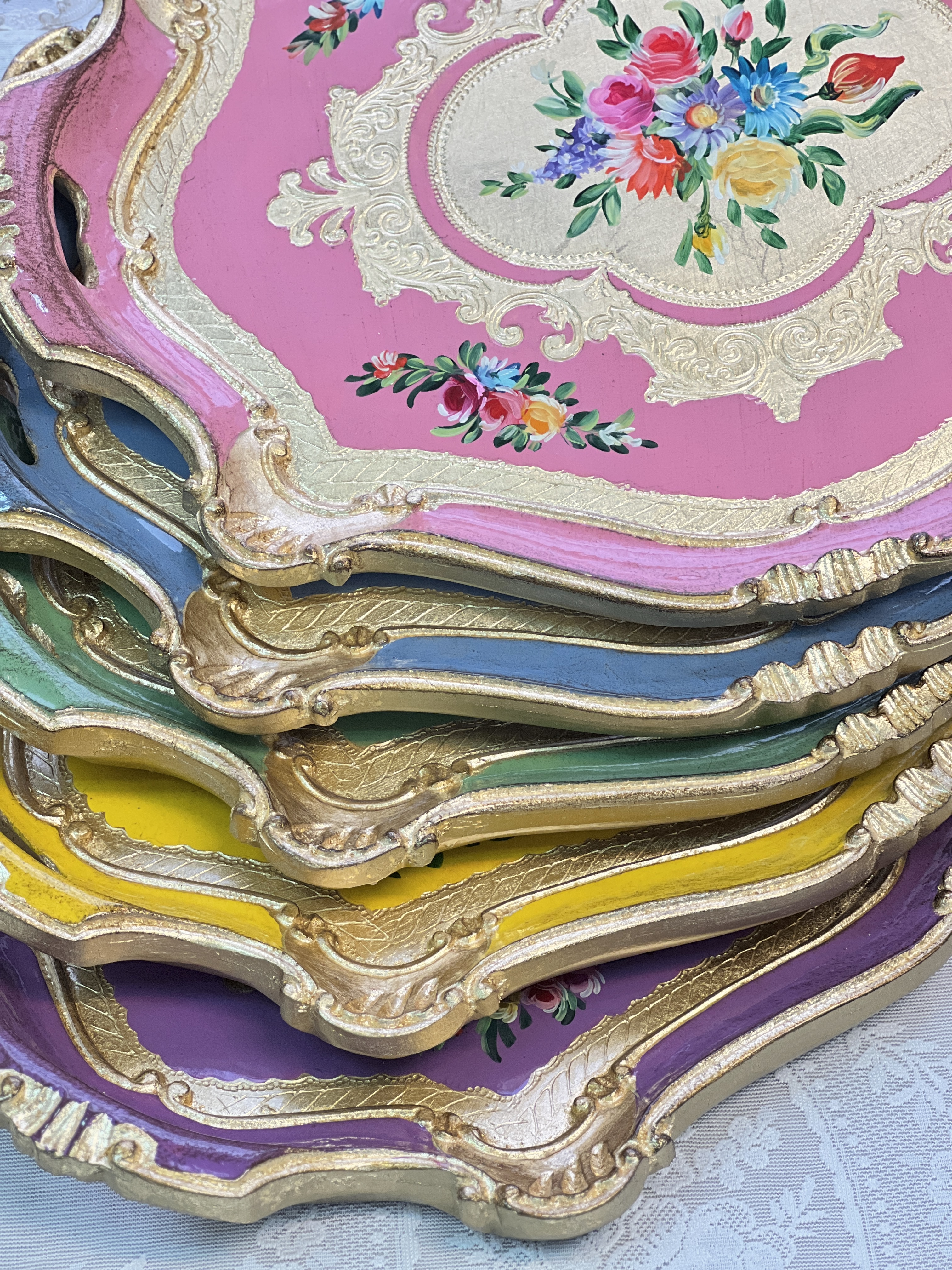 義大利佛羅倫斯手工六角叢花拖盤7