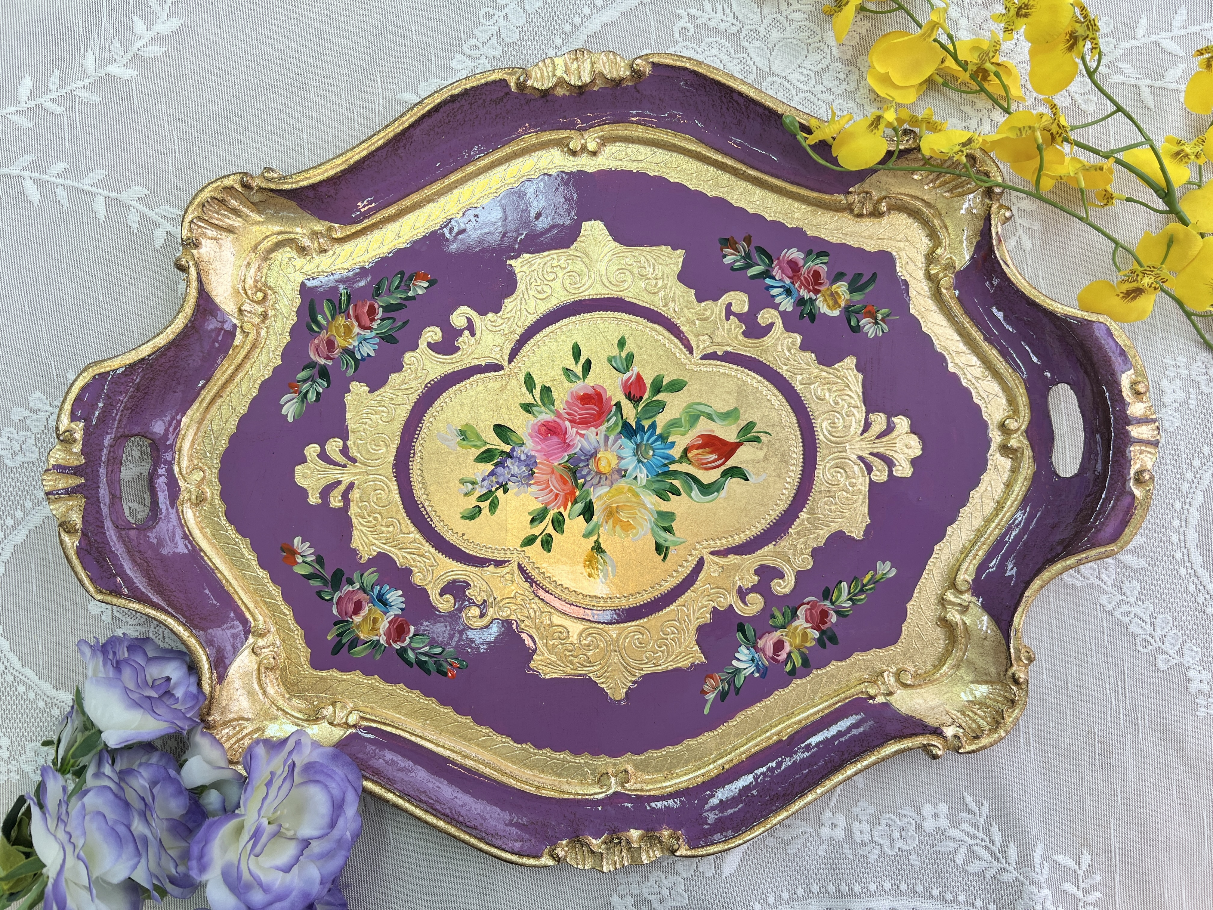 義大利佛羅倫斯手工六角叢花拖盤4