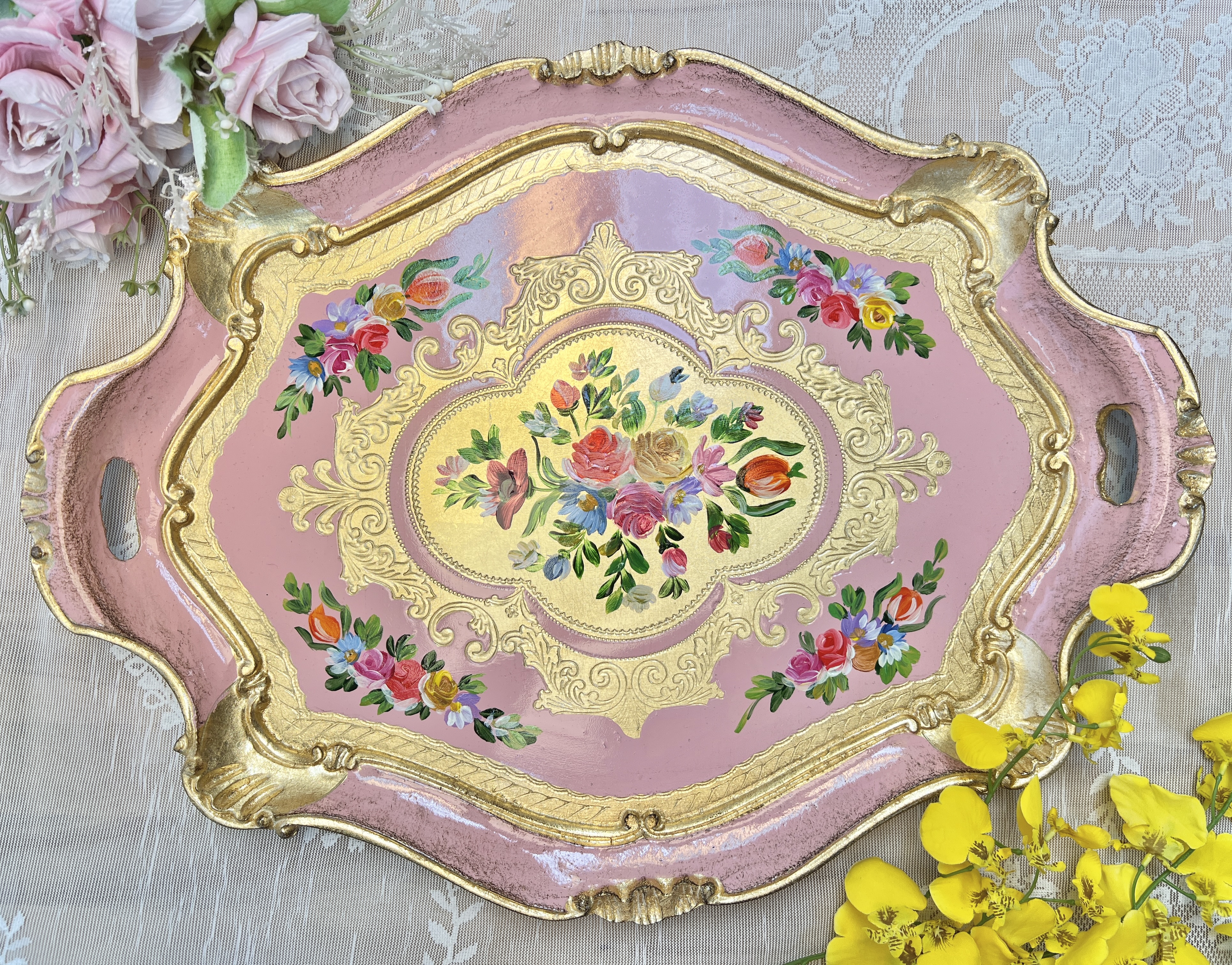 義大利佛羅倫斯手工六角叢花拖盤6