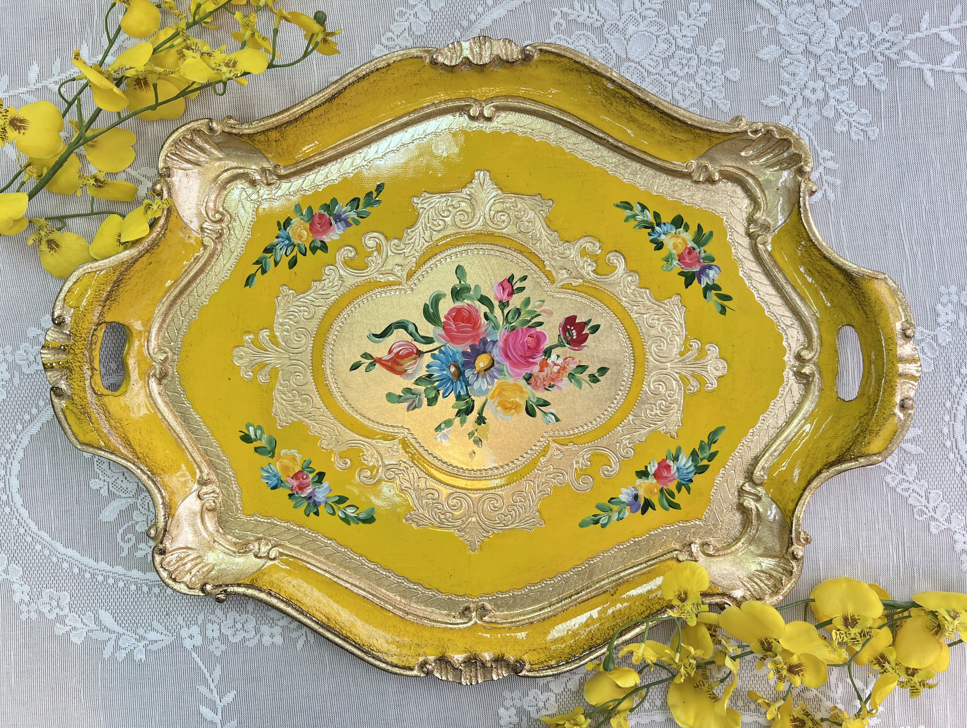 義大利佛羅倫斯手工六角叢花拖盤5