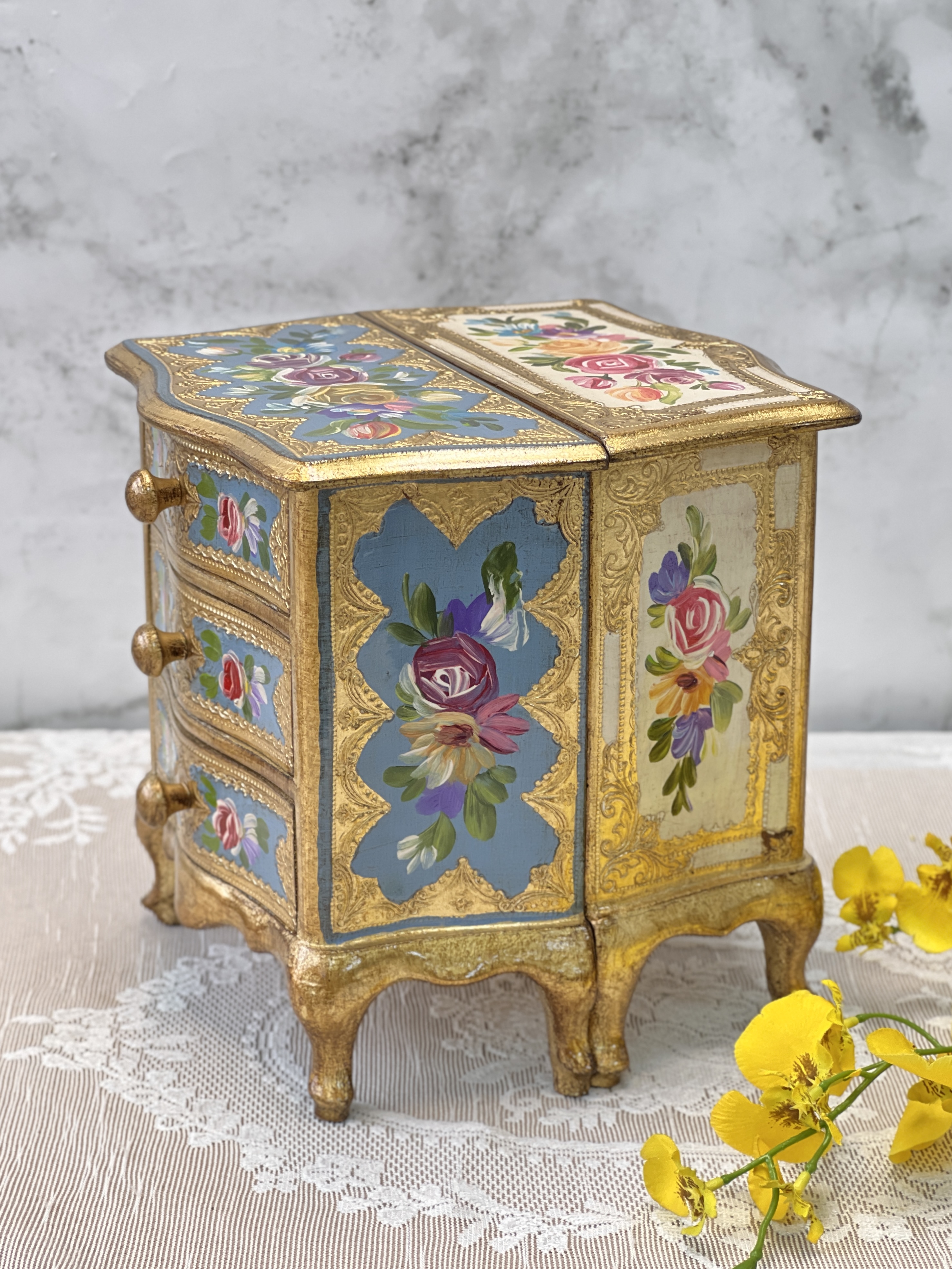 義大利佛羅倫斯手繪圓形/高腳三層珠寶盒7