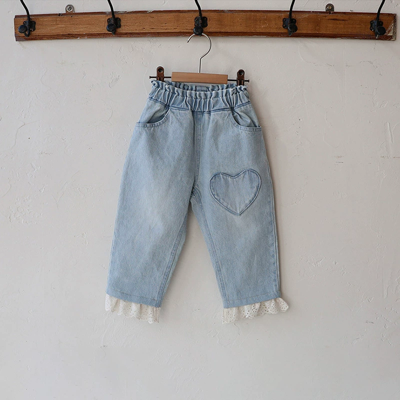 愛心蕾絲花邊柔軟牛仔褲