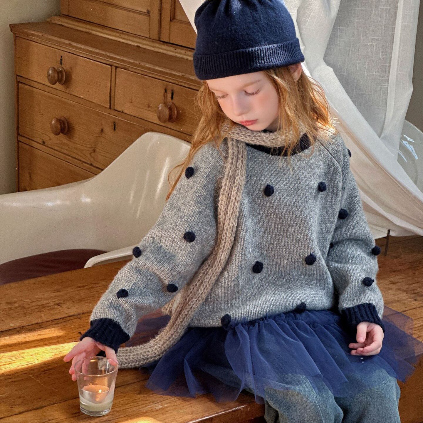 波點粗針織毛衣