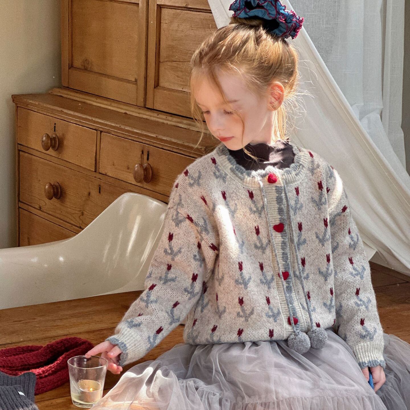 小花朵勾花毛衣小外套