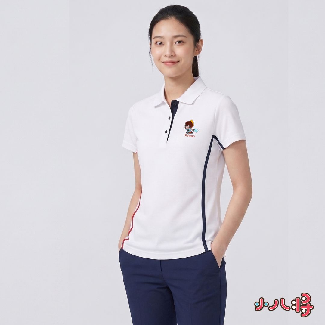 小八將活力運動款-POLO衫-女-白