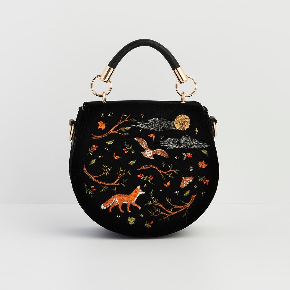 Fable England 狐狸貓頭鷹刺繡馬鞍包