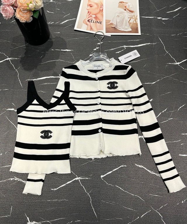 小香條紋針織兩件套