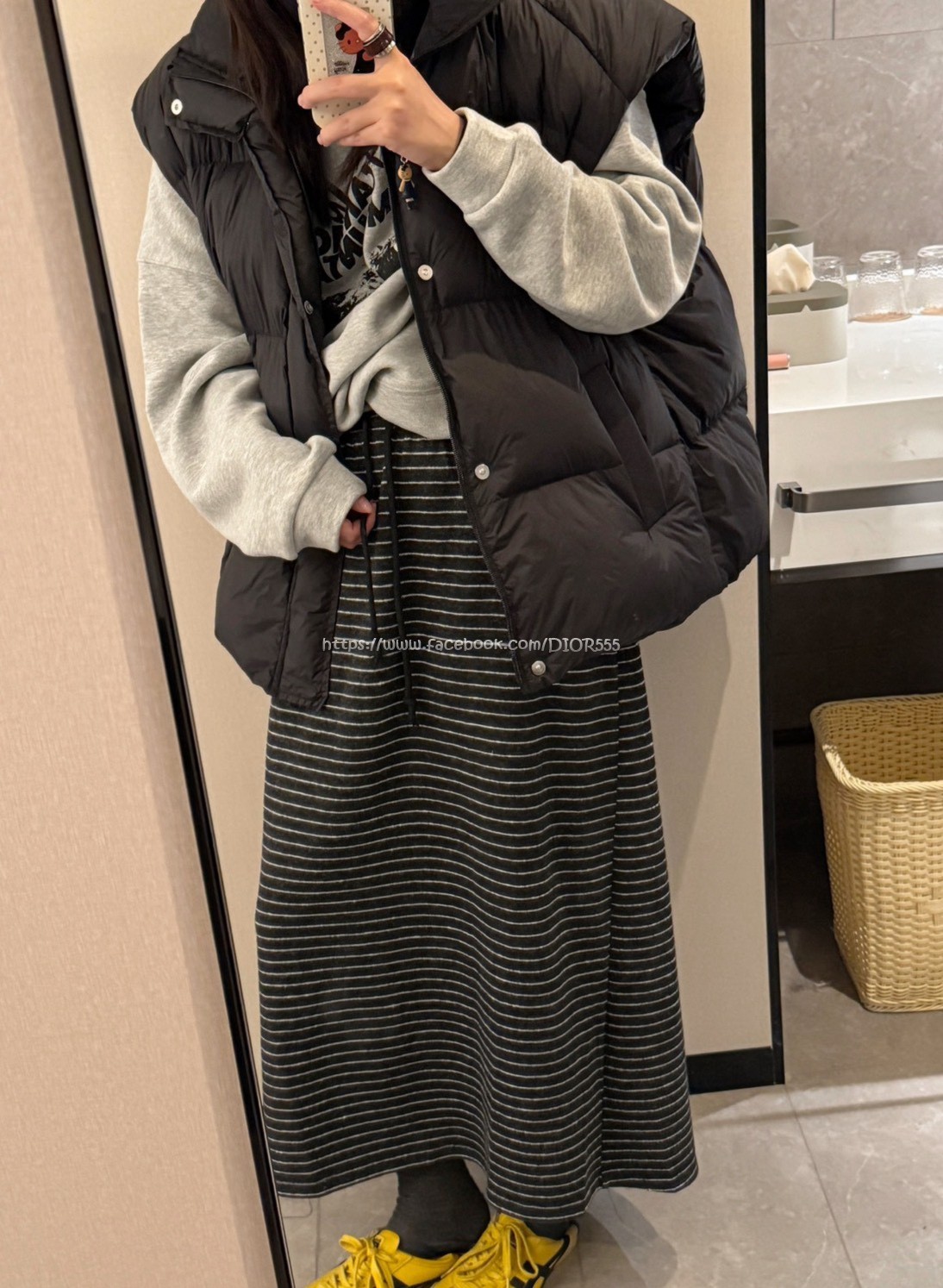 鬆緊腰條紋長裙