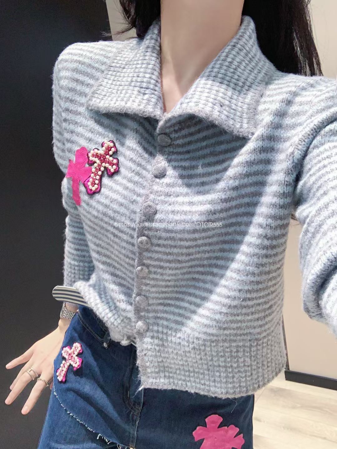 克羅心十字架條紋毛衣外套