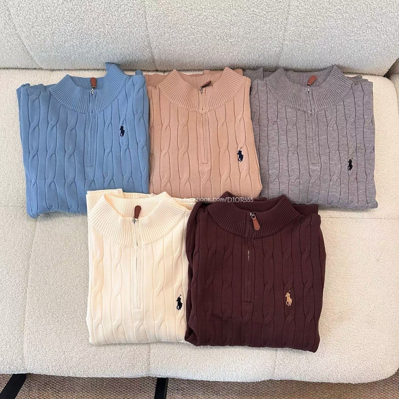 polo 半拉鍊麻花紋路毛衣