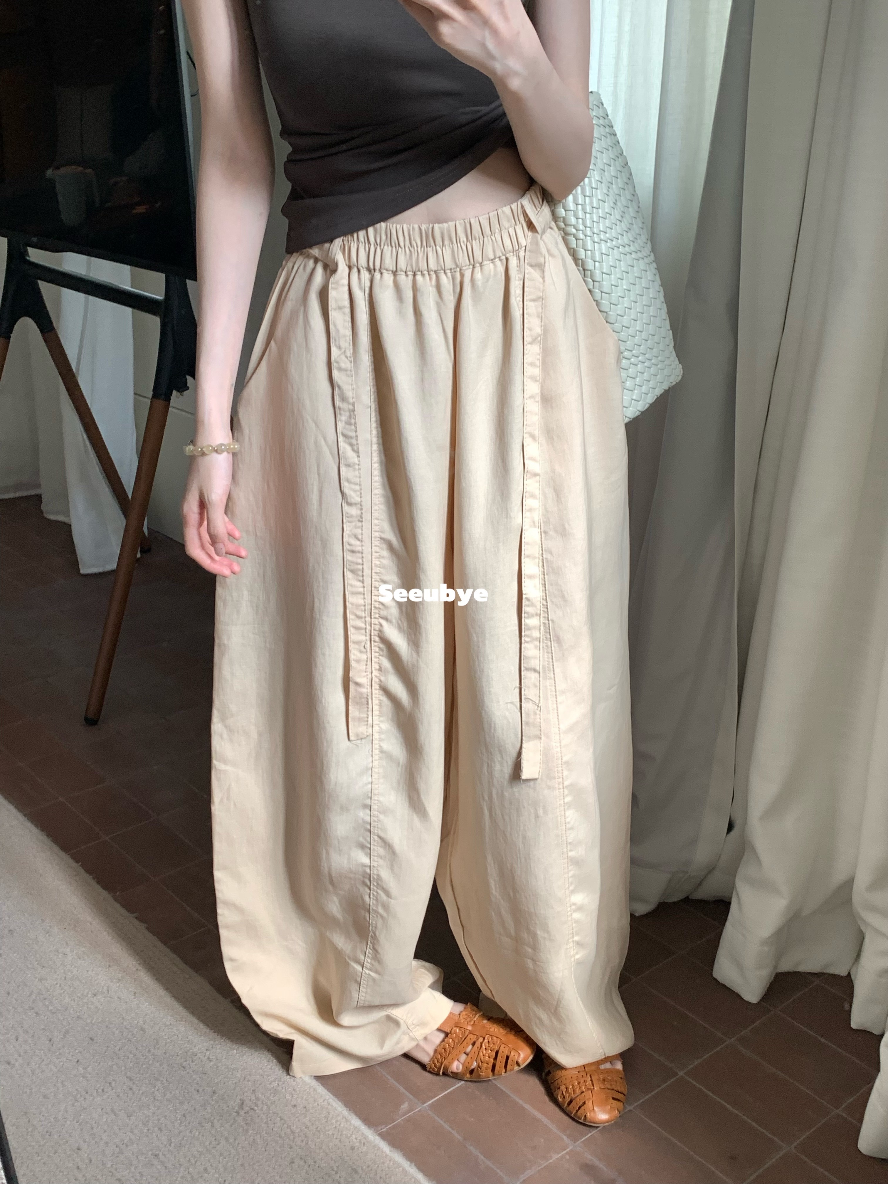 垂感飄帶闊腿褲2色舒服又好看2