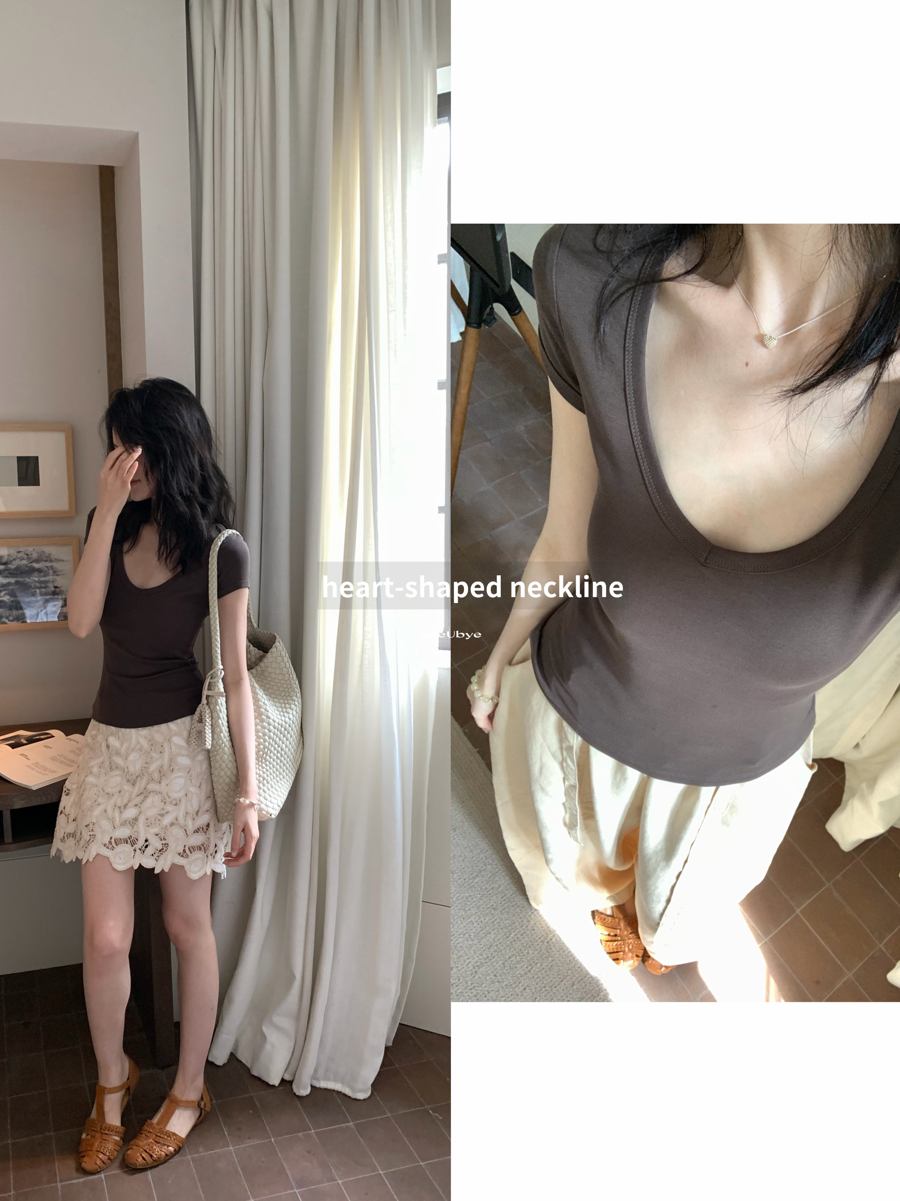 雙色u型桃心領瘦瘦tee6