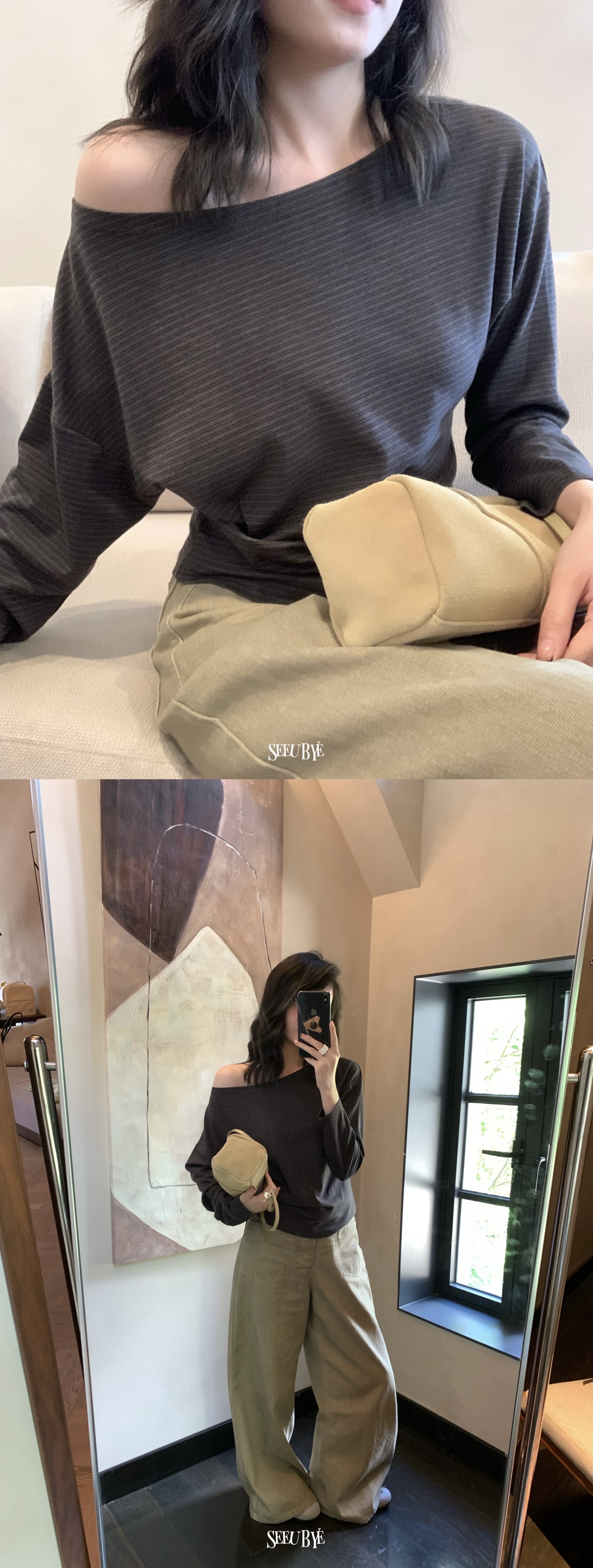 兩穿貝殼釦條紋長袖4