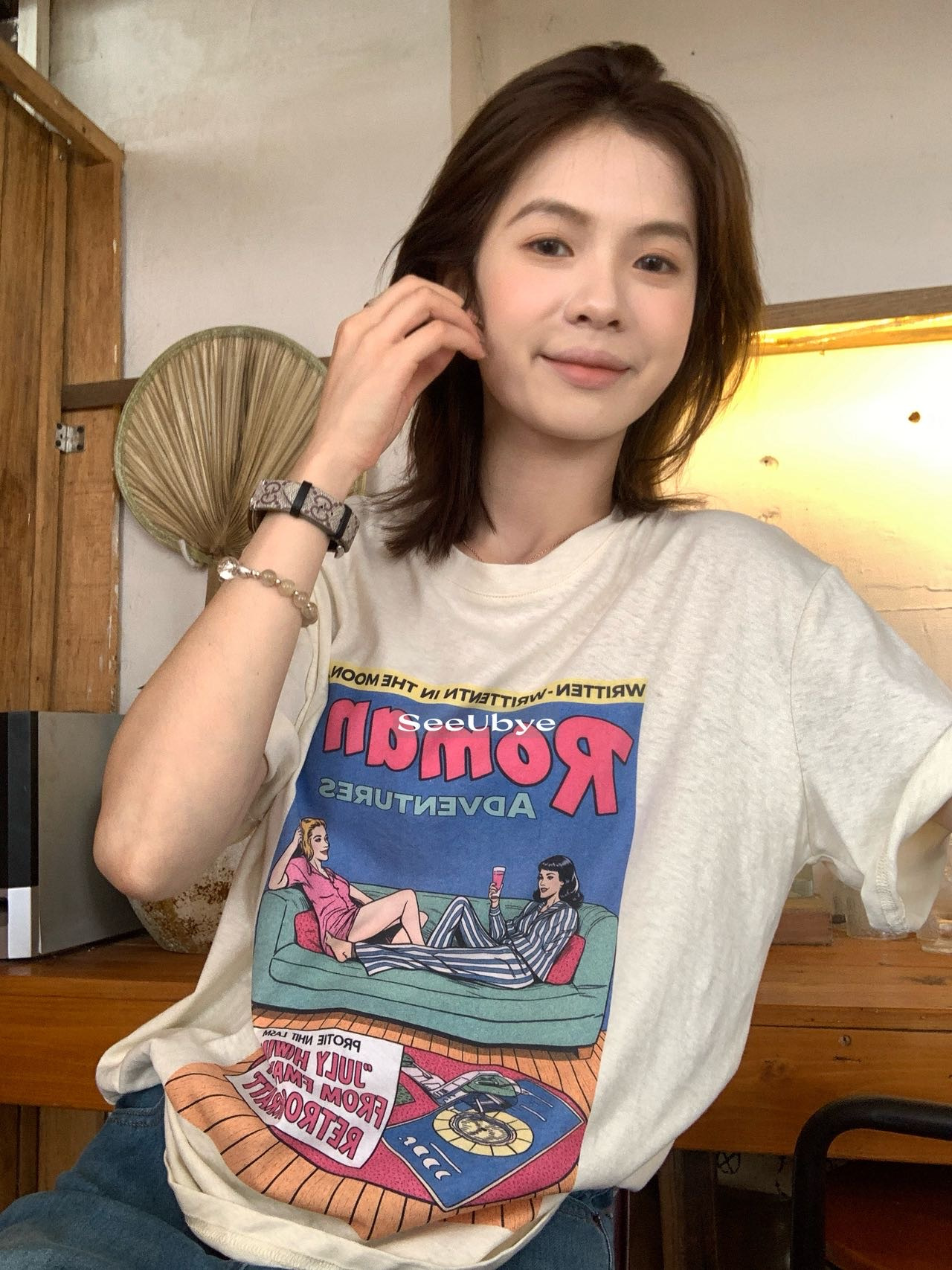 美式復古漫畫t奶杏色1