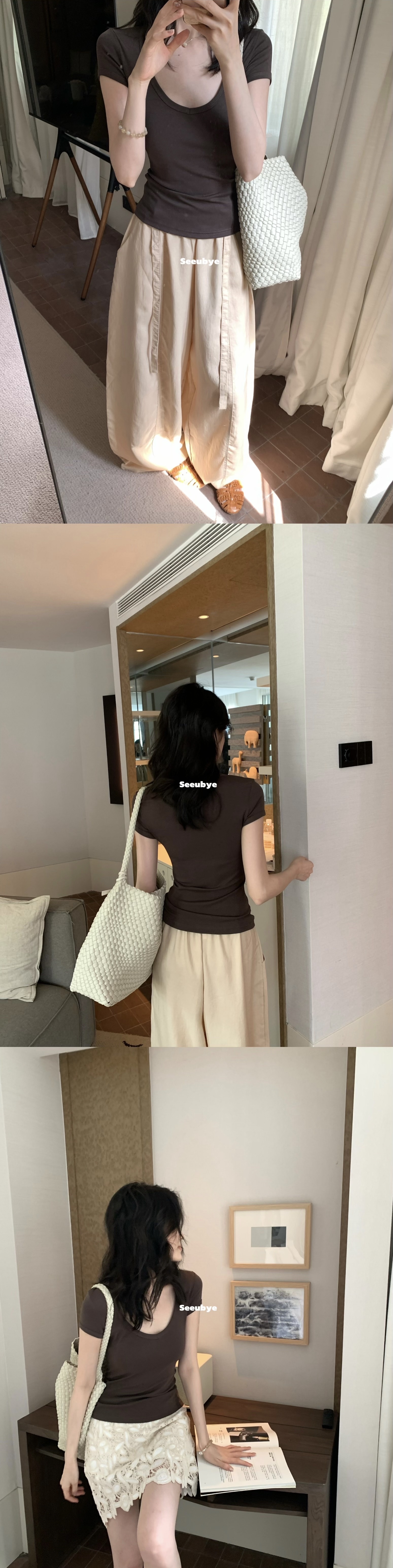 雙色u型桃心領瘦瘦tee7