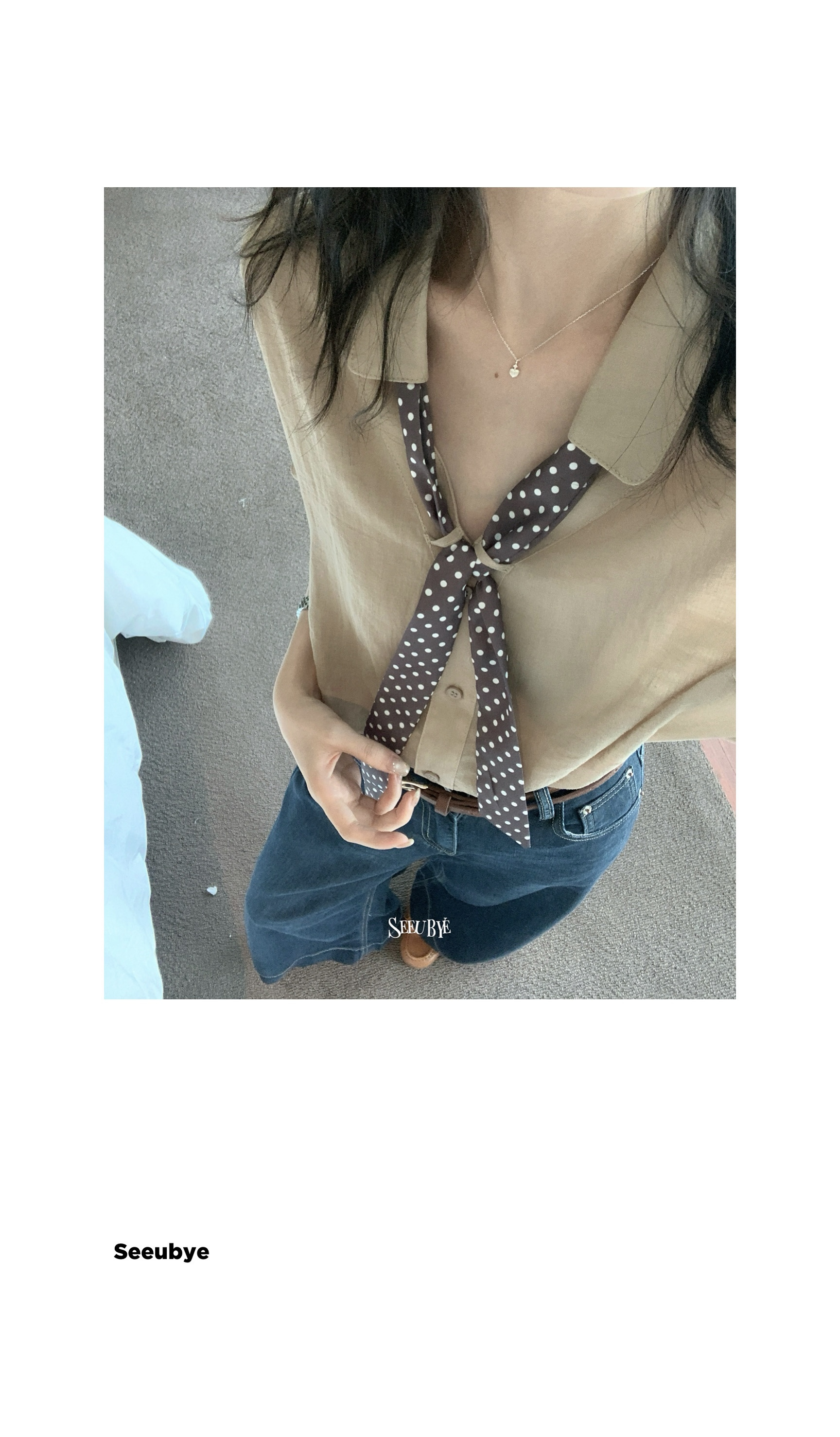 波點飄帶麻感襯衫3