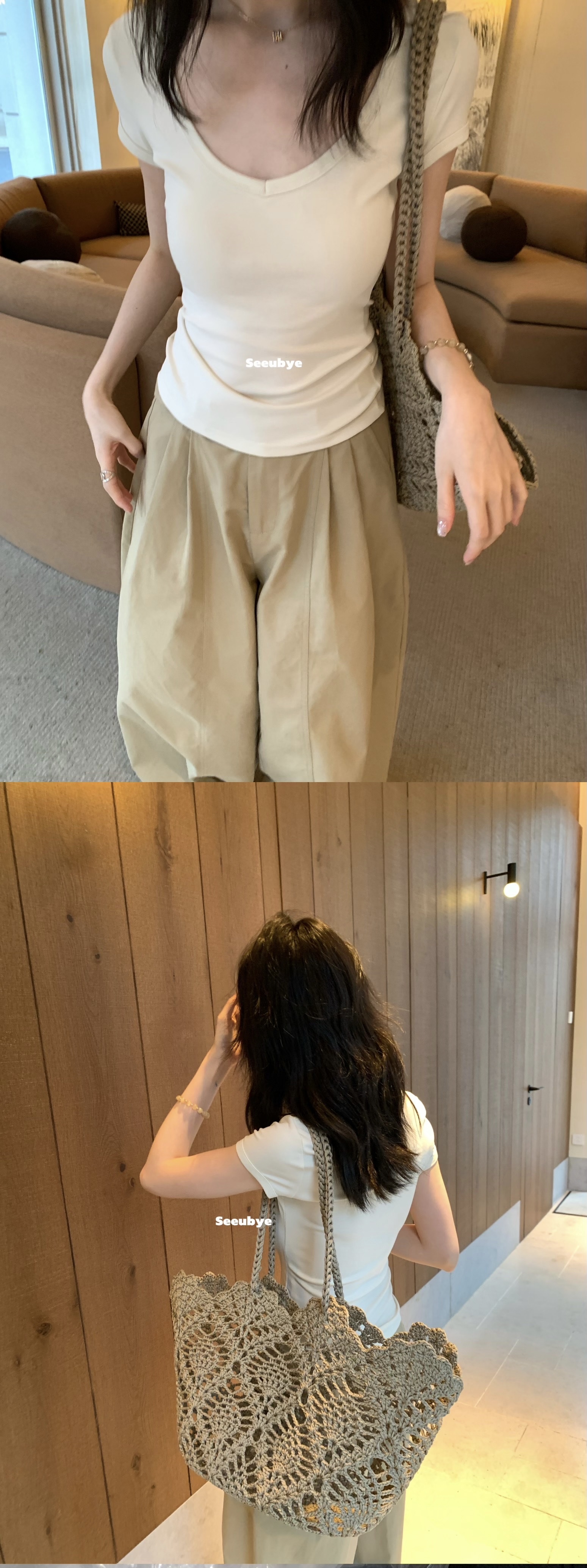 雙色u型桃心領瘦瘦tee8