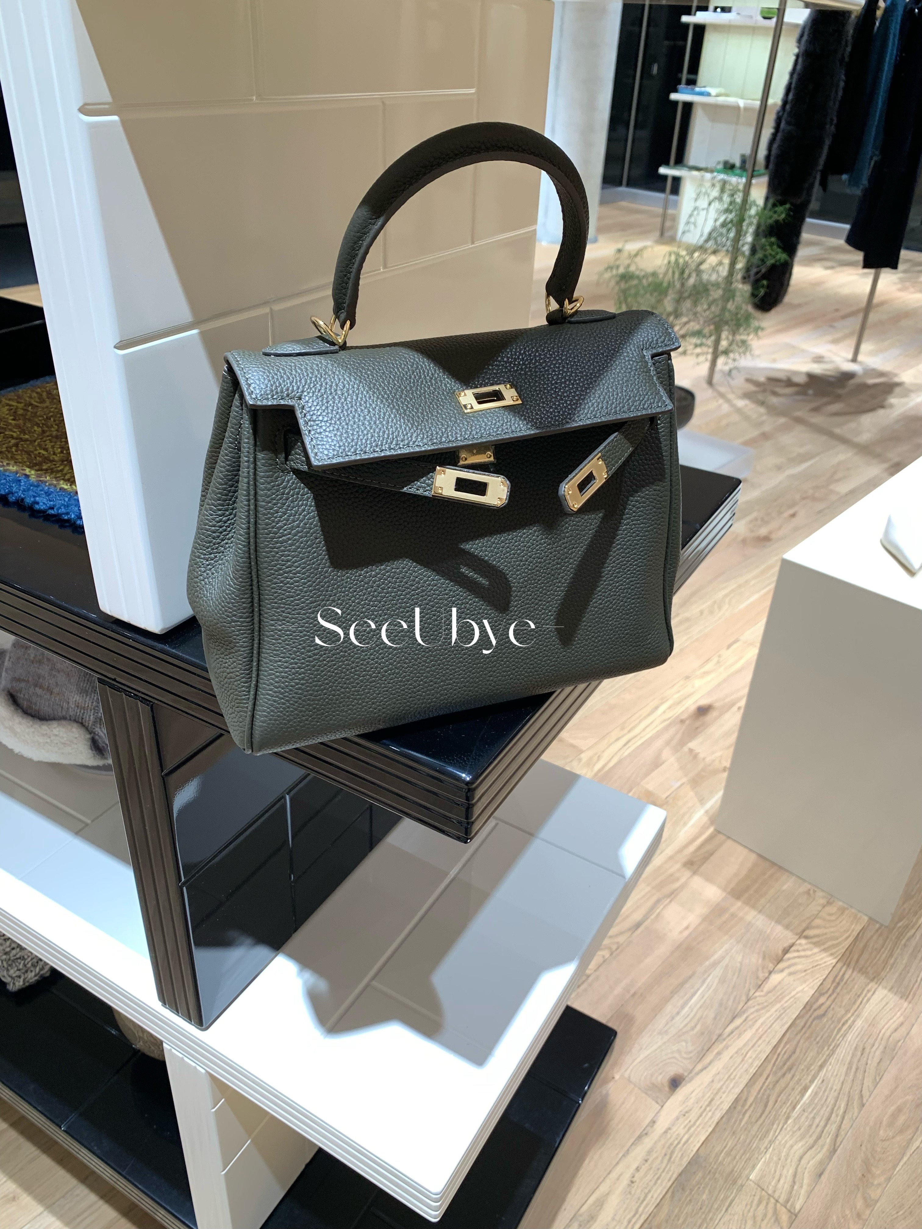 🫒橄欖綠牛皮kelly配跨肩帶