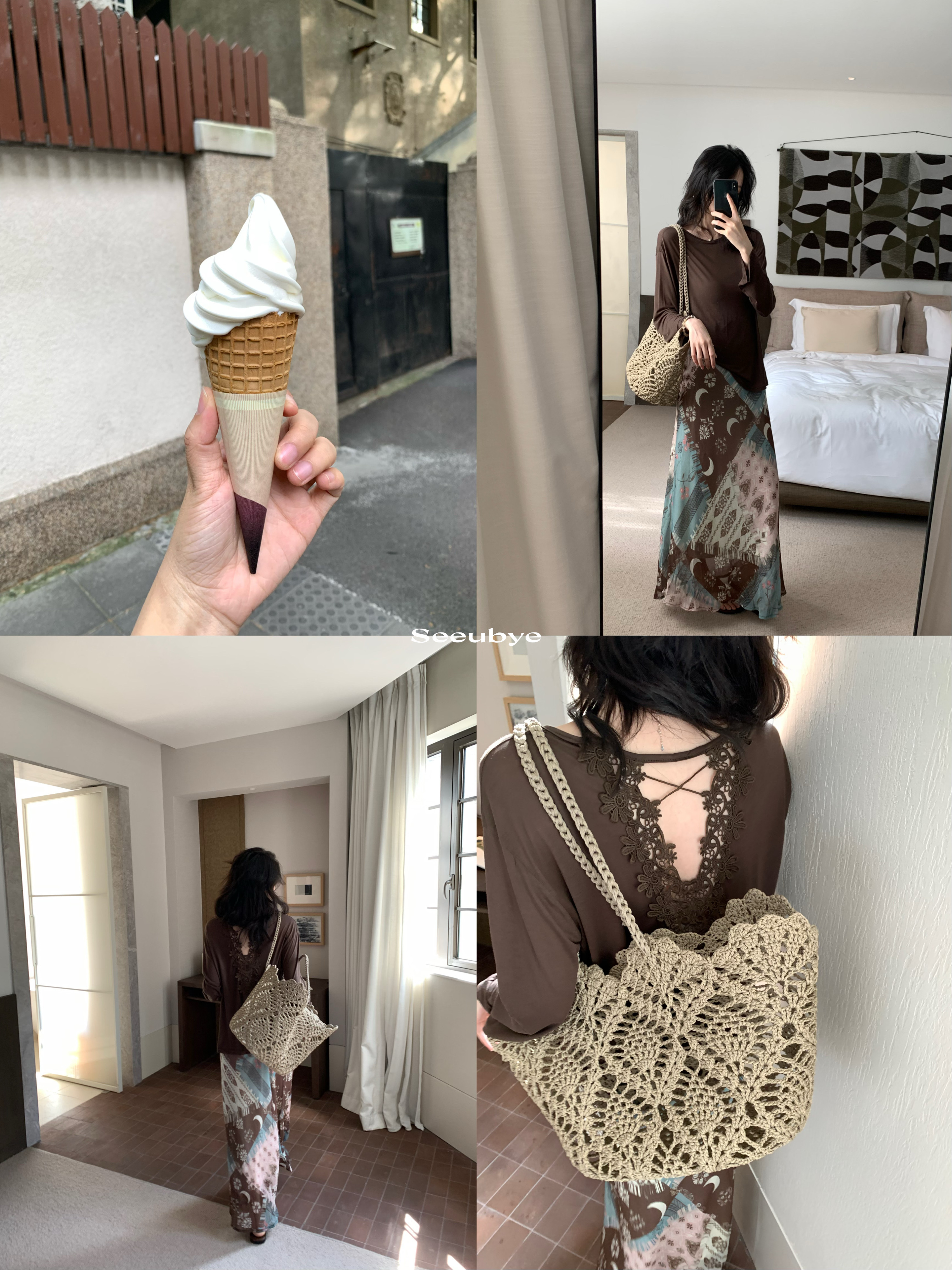 法式重工背後裸空花邊tee3