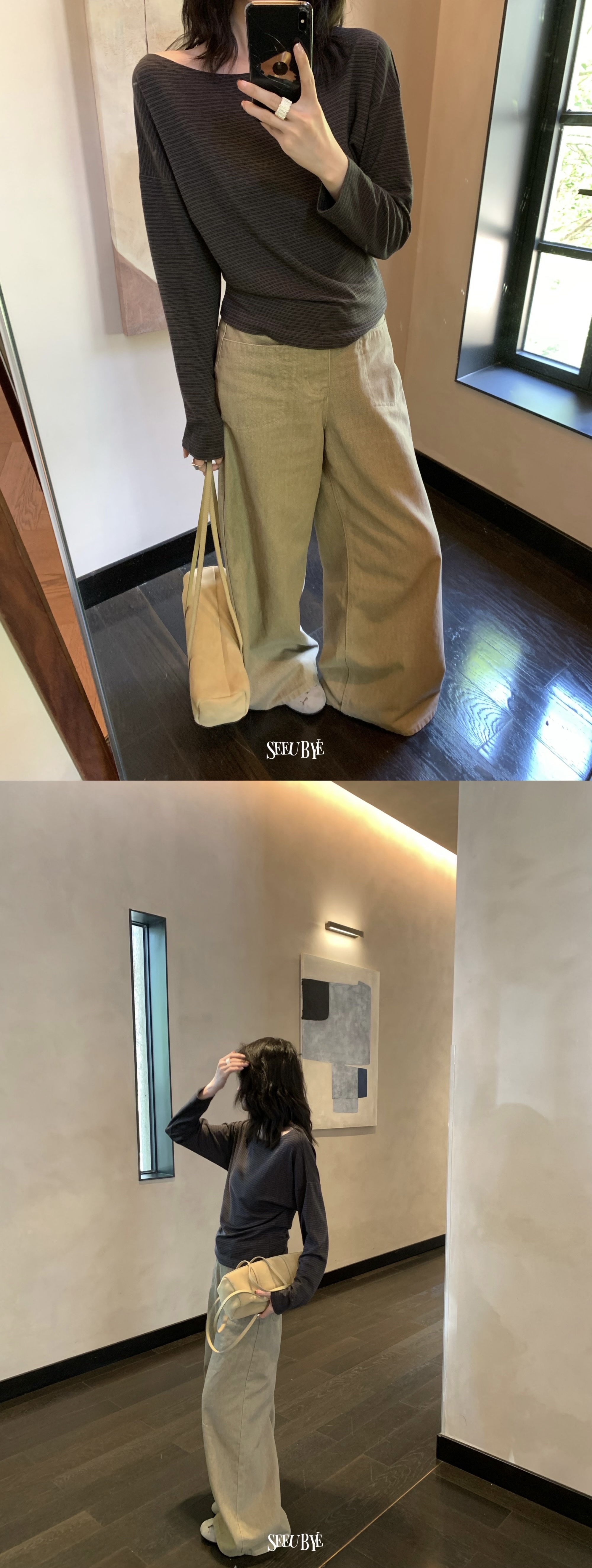 兩穿貝殼釦條紋長袖3
