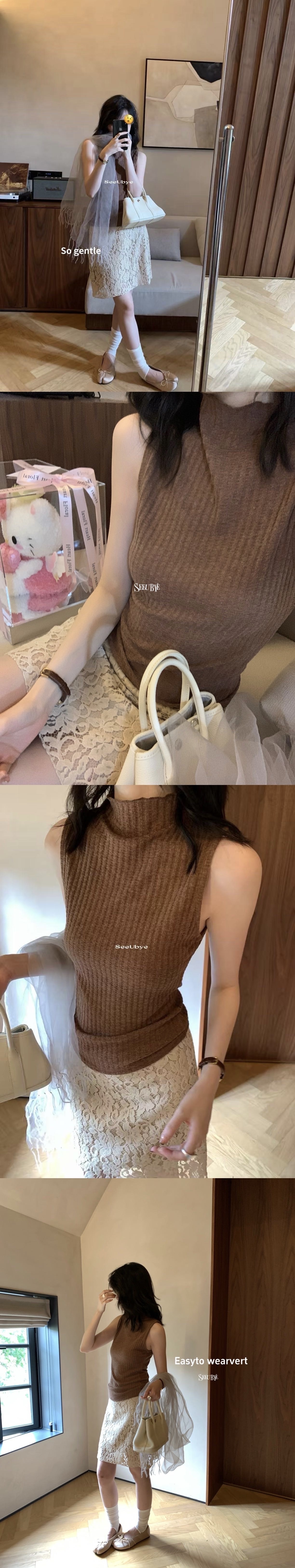 木耳邊半高領針織背心三色8
